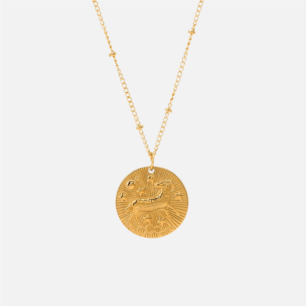 Embossed Sun Sign Zodiac Necklace - Jewelled Me
