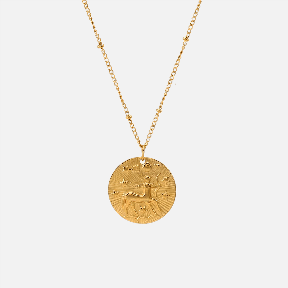 Embossed Sun Sign Zodiac Necklace - Jewelled Me