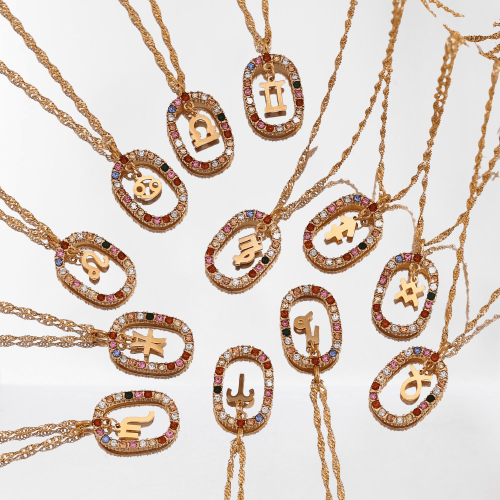 Oval Gemstone Encrusted Zodiac Necklace - Jewelled Me