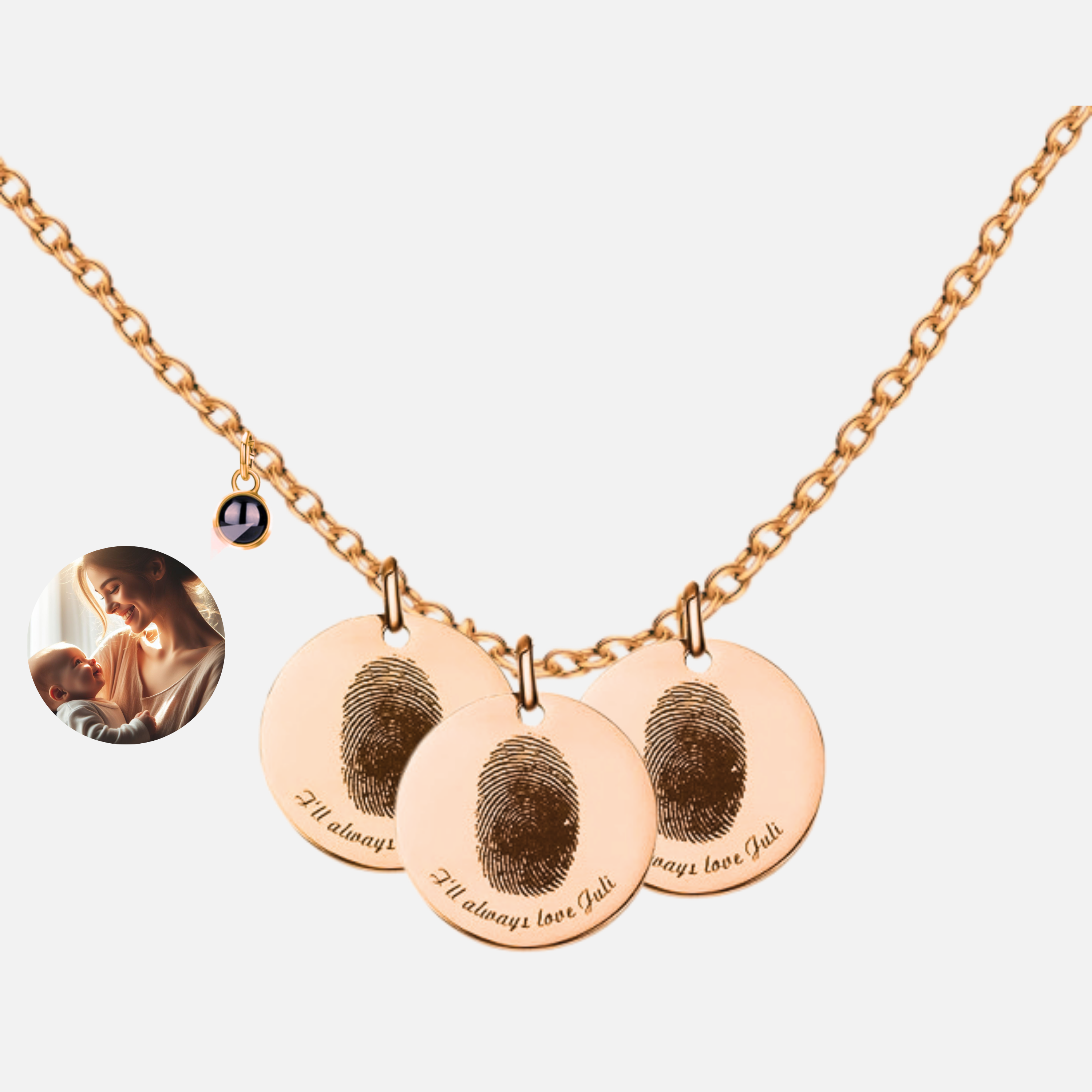 Print Fingerprint & Inscribed Name Pendant (with Photo) - Jewelled Me