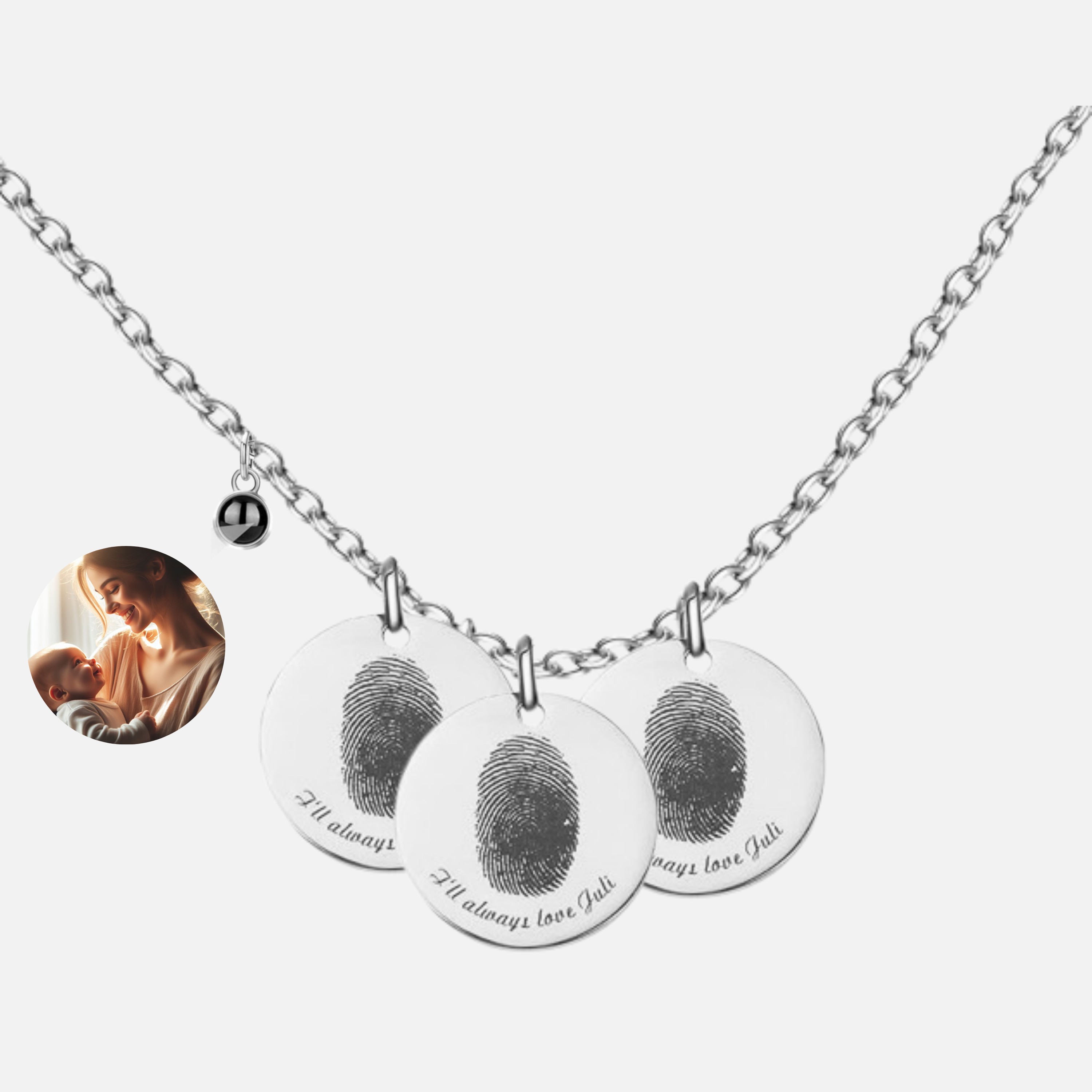 Print Fingerprint & Inscribed Name Pendant (with Photo) - Jewelled Me