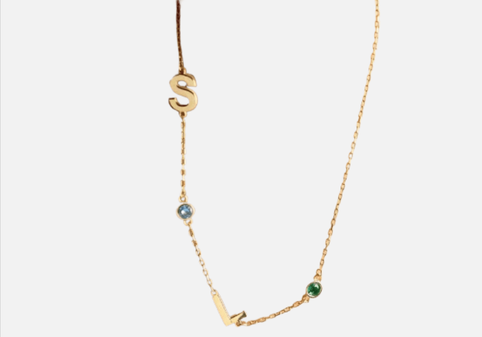 Asymmetric Custom Name & Birthstone Necklace (14k Gold-Plated) - Jewelled Me