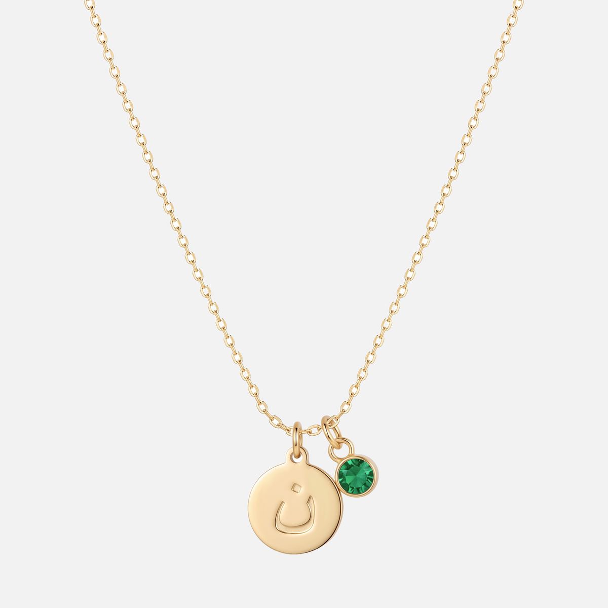 Engraved Arabic Initial Pendant w. Birthstone