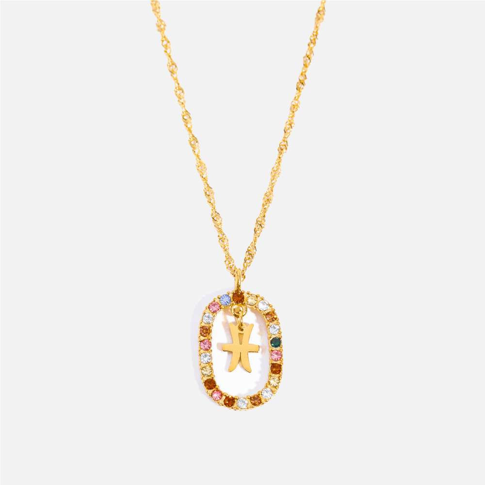 Oval Gemstone Encrusted Zodiac Necklace - Jewelled Me