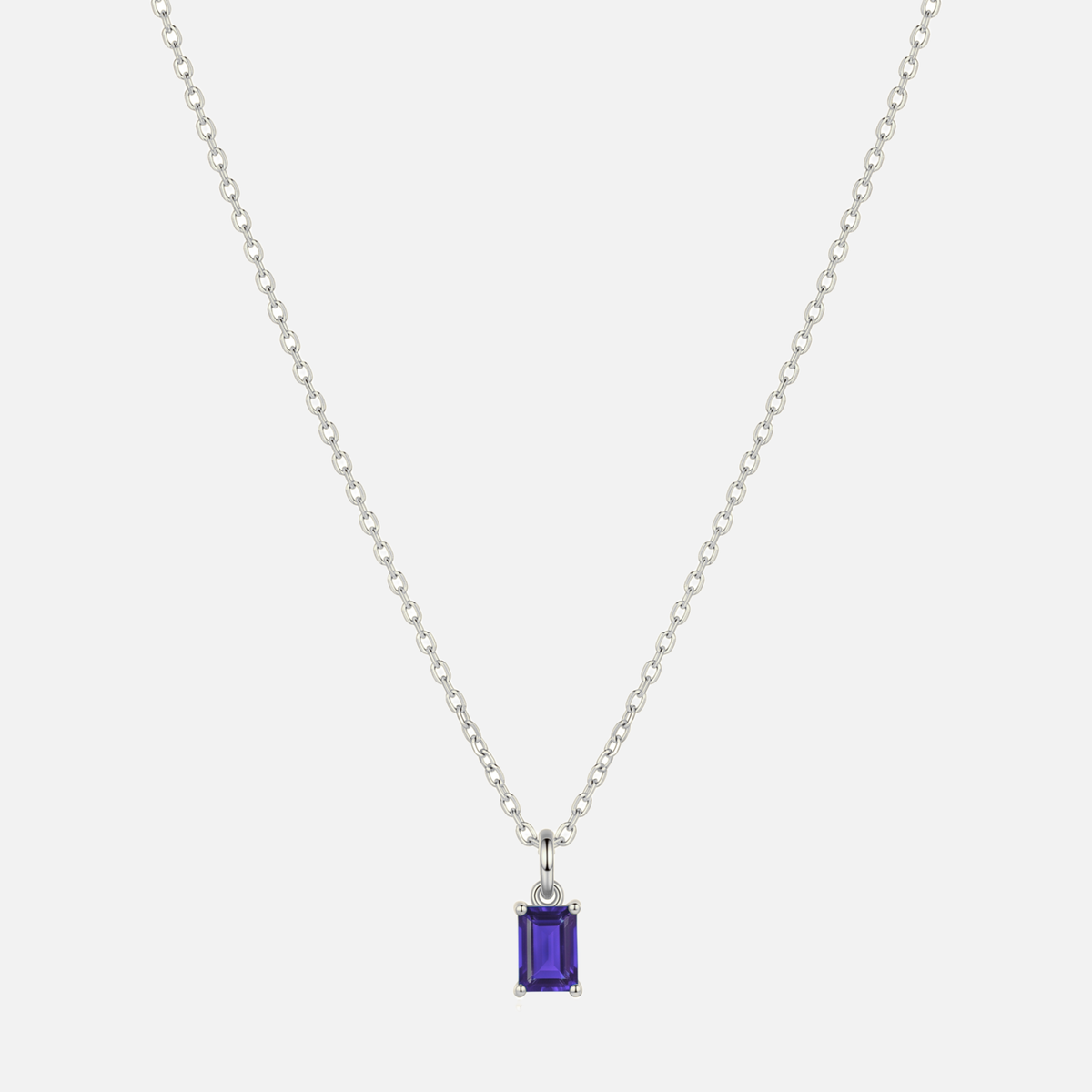 Éclat baguette birthstone necklace in silver with a June alexandrite-coloured birthstone