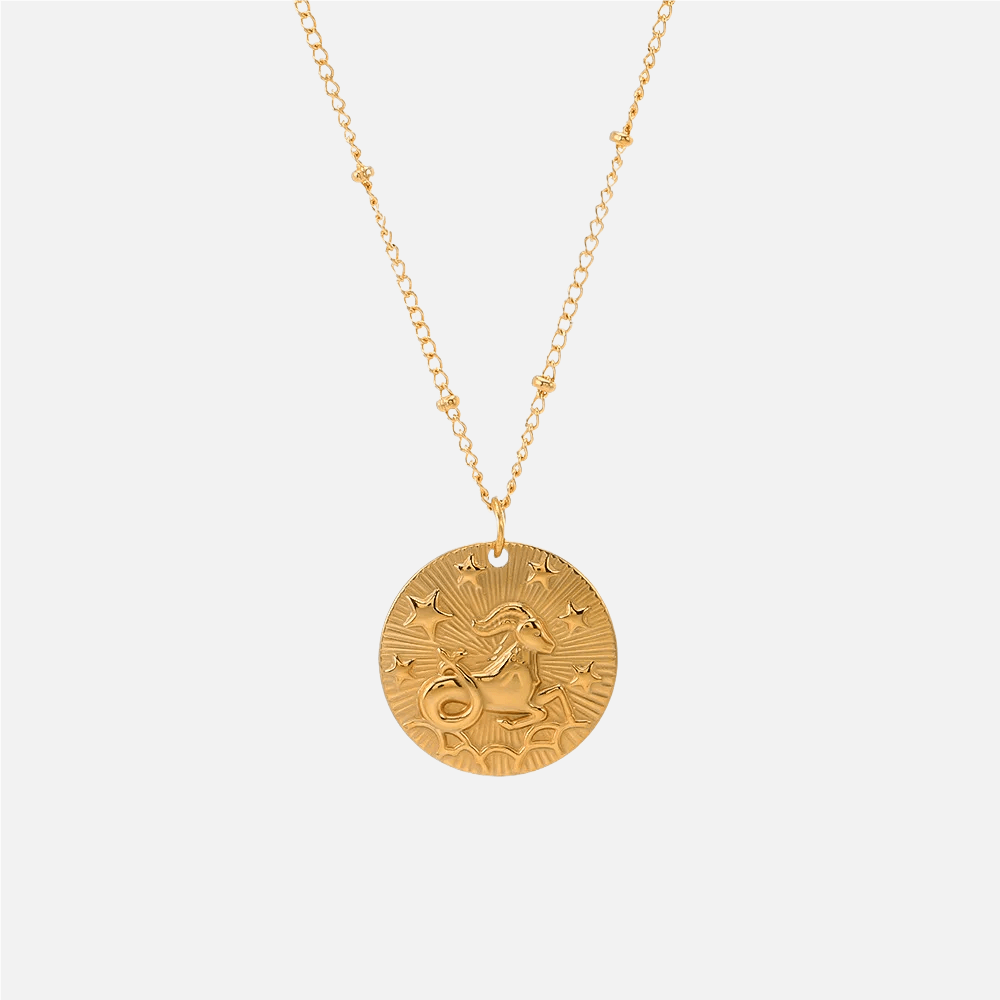 Embossed Sun Sign Zodiac Necklace - Jewelled Me