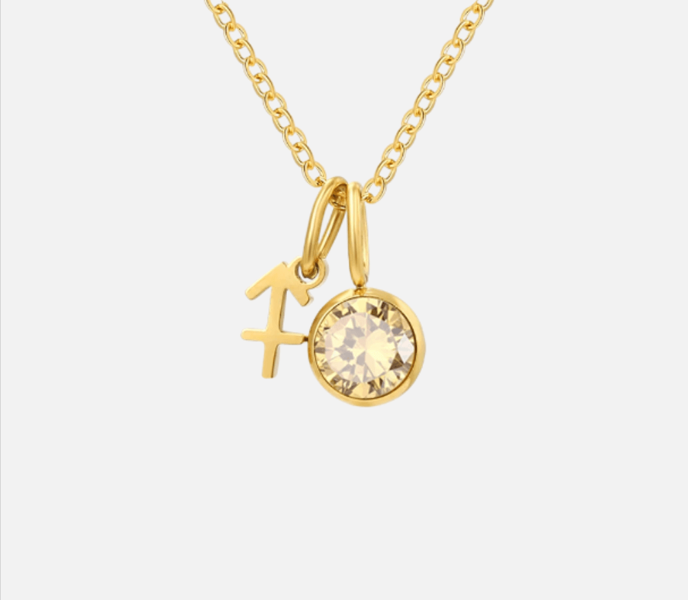 Dainty Birthstone Zodiac Necklace (14k Gold-Plated) - Jewelled Me