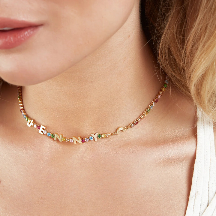 ICED Custom Name Rainbow Gem Necklace - Jewelled Me