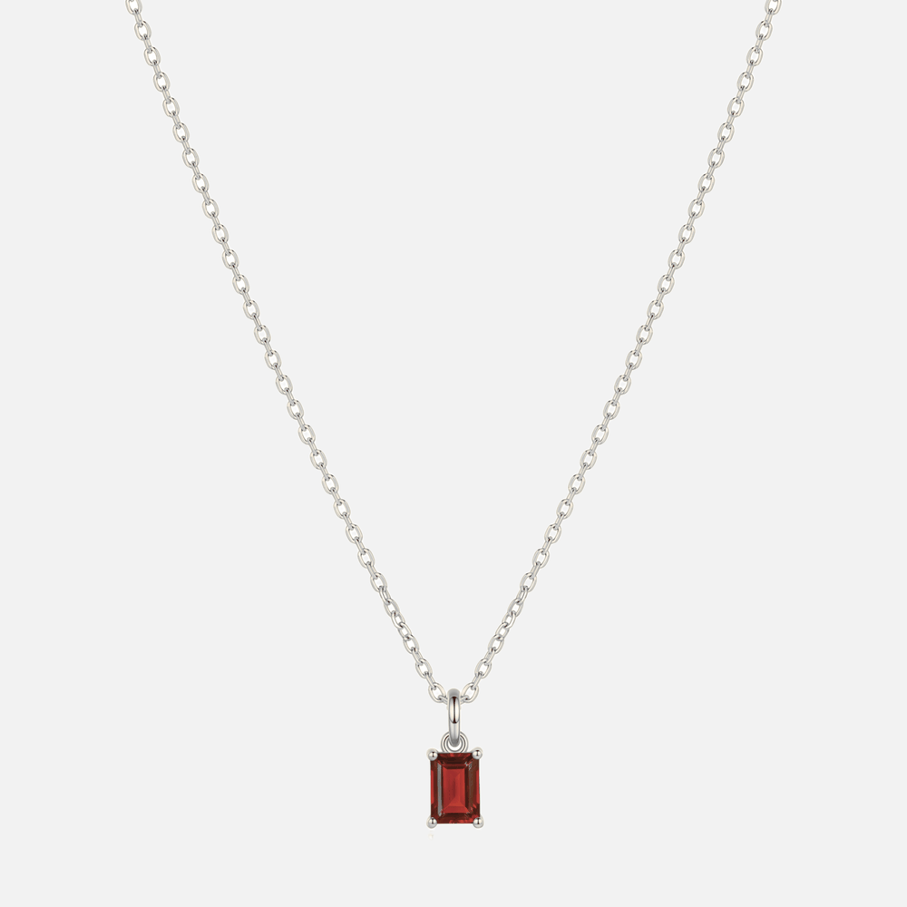 Éclat baguette birthstone necklace in silver, cycling through all twelve birthstones from January to December