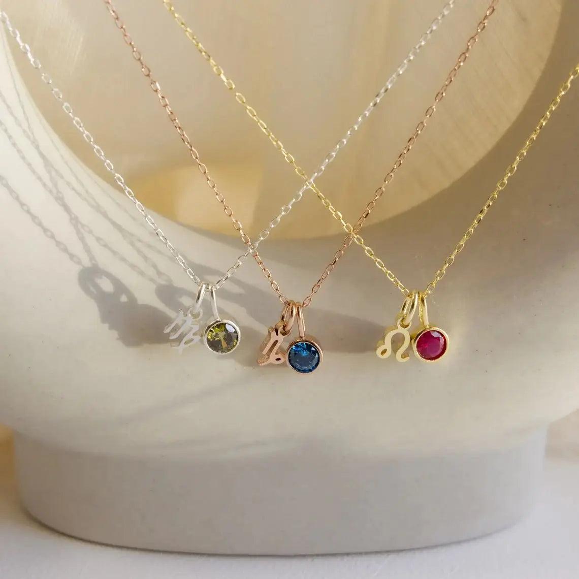 Dainty Birthstone Zodiac Necklace (14k Gold-Plated) - Jewelled Me