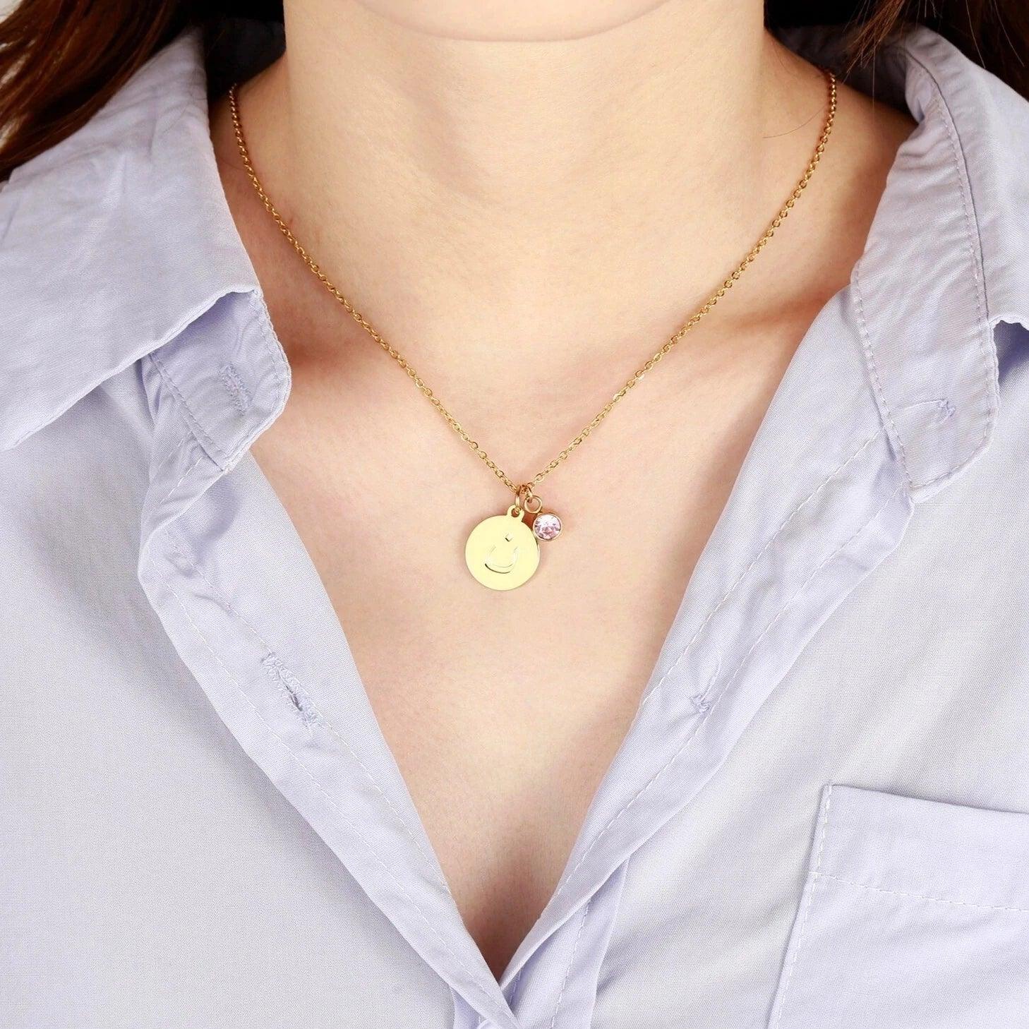 Engraved Arabic Initial Pendant w. Birthstone - Jewelled Me