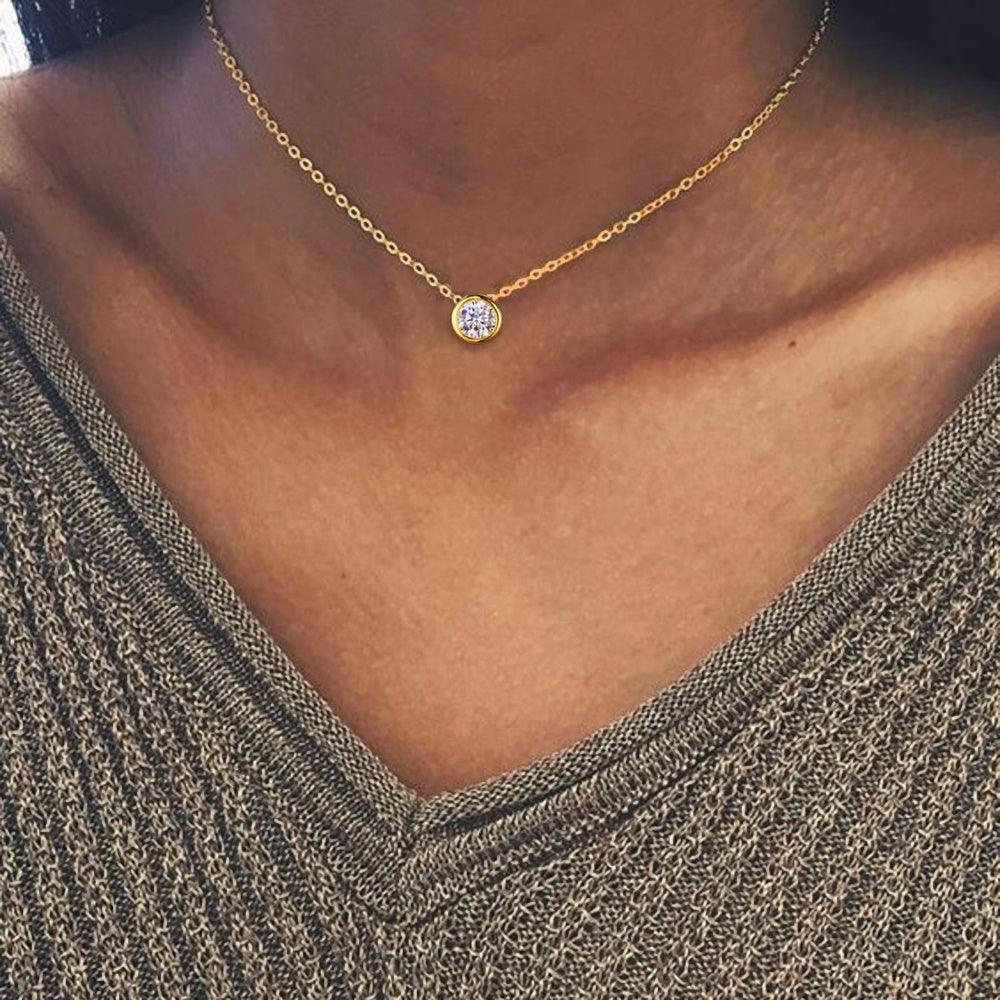 Bezel Birthstone Necklace (14k Gold Plated) - Jewelled Me