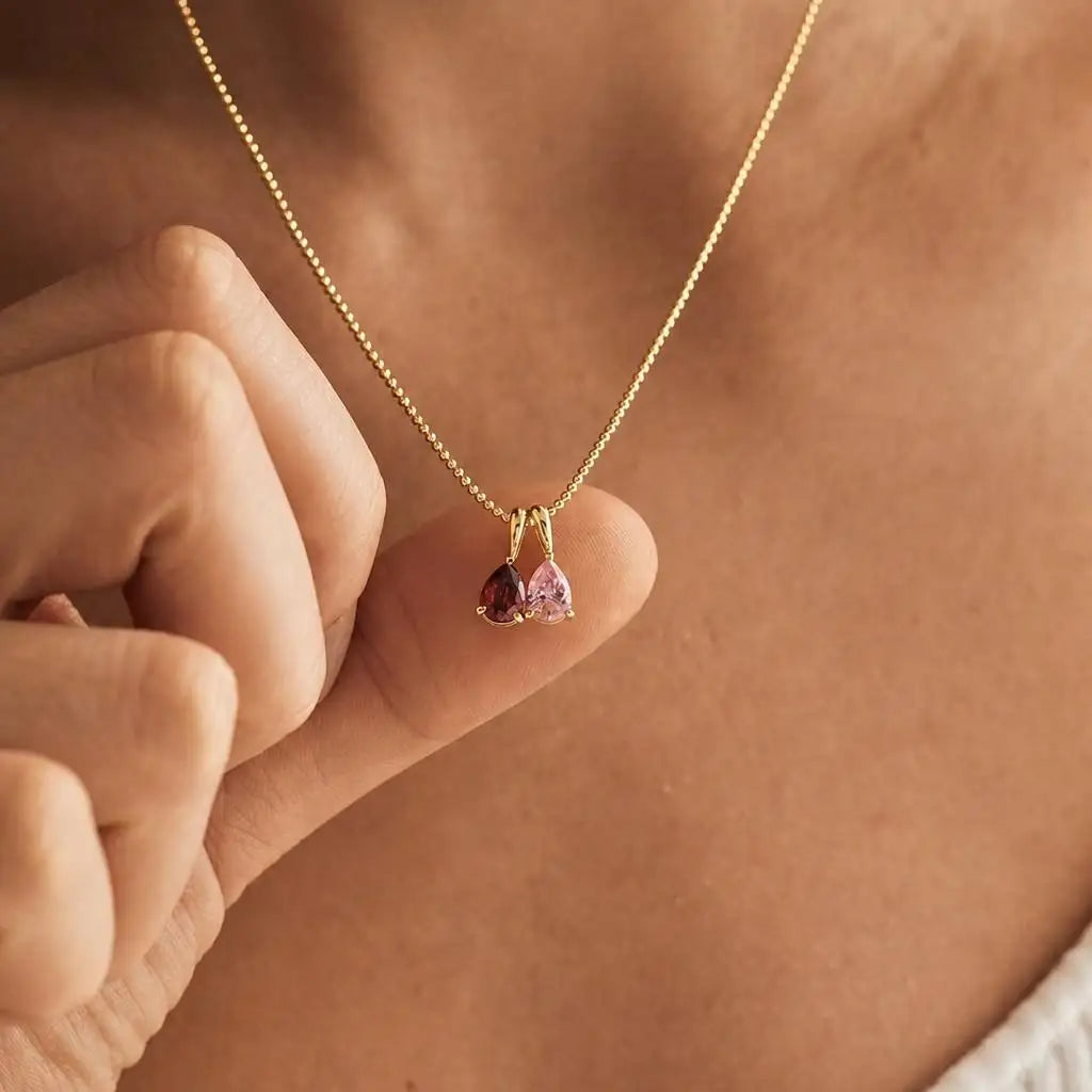 Larme family teardrop birthstone necklace
