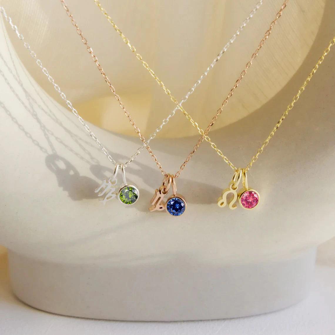 Dainty Birthstone Zodiac Necklace (14k Gold-Plated) - Jewelled Me