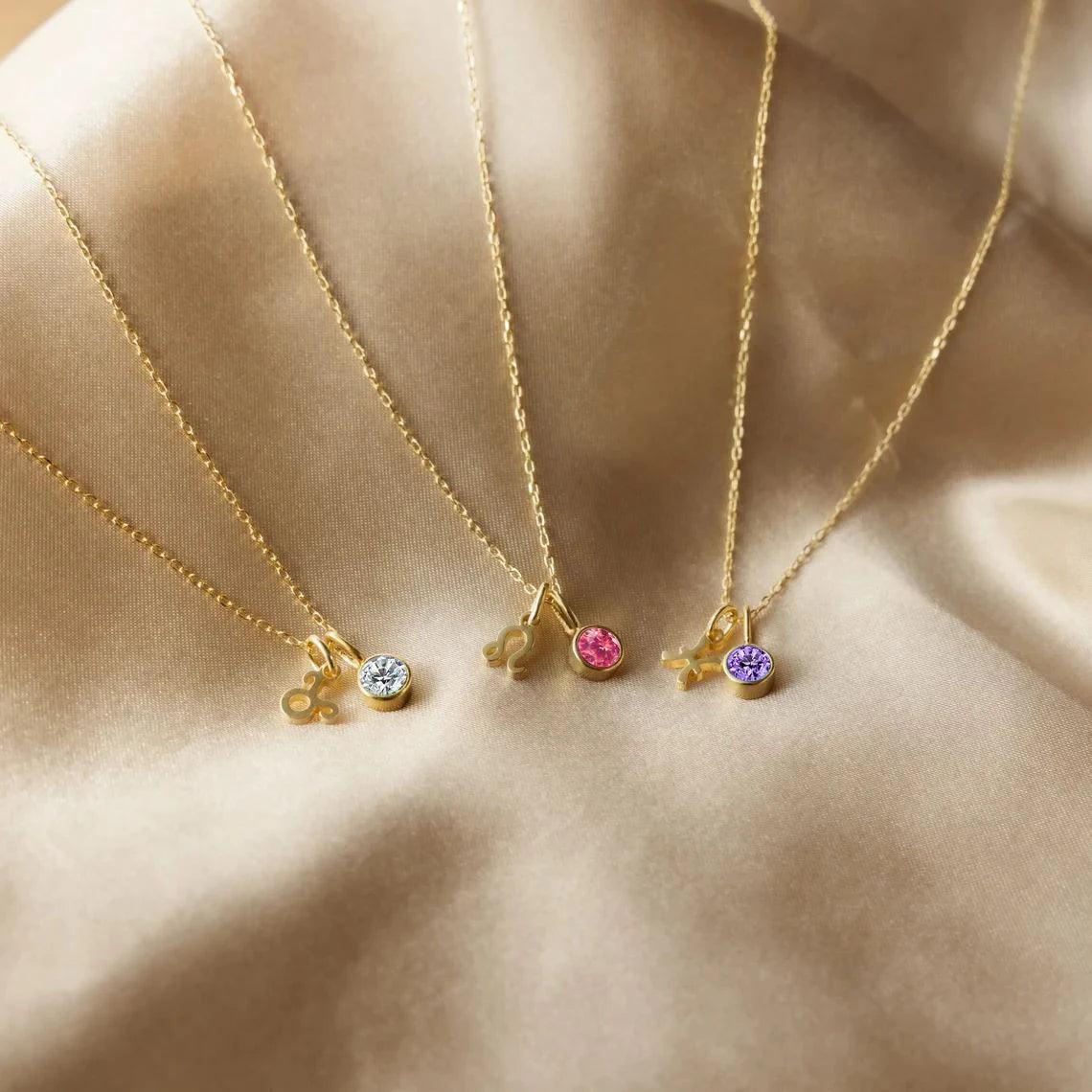 Dainty Birthstone Zodiac Necklace (14k Gold-Plated) - Jewelled Me