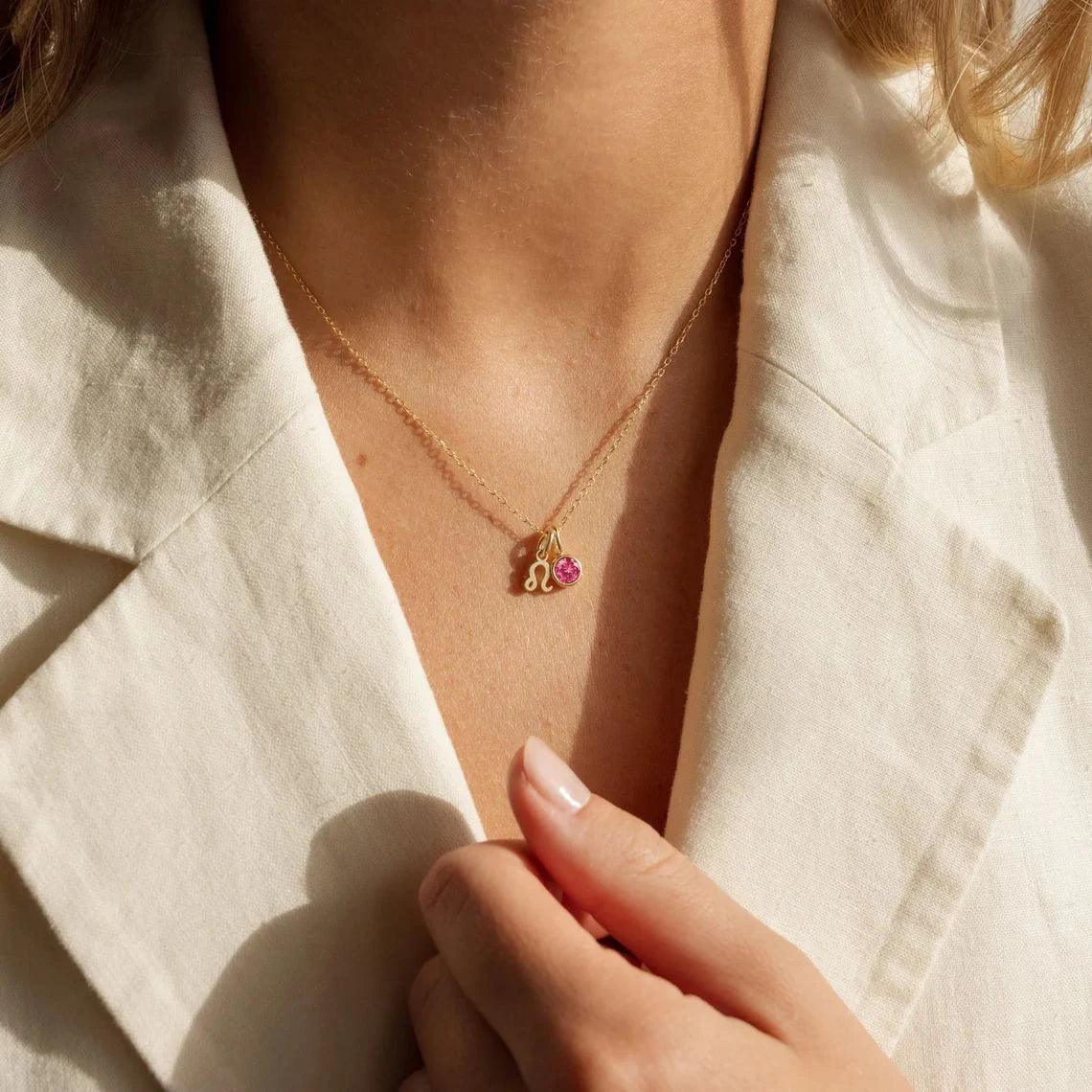Dainty Birthstone Zodiac Necklace (14k Gold-Plated) - Jewelled Me