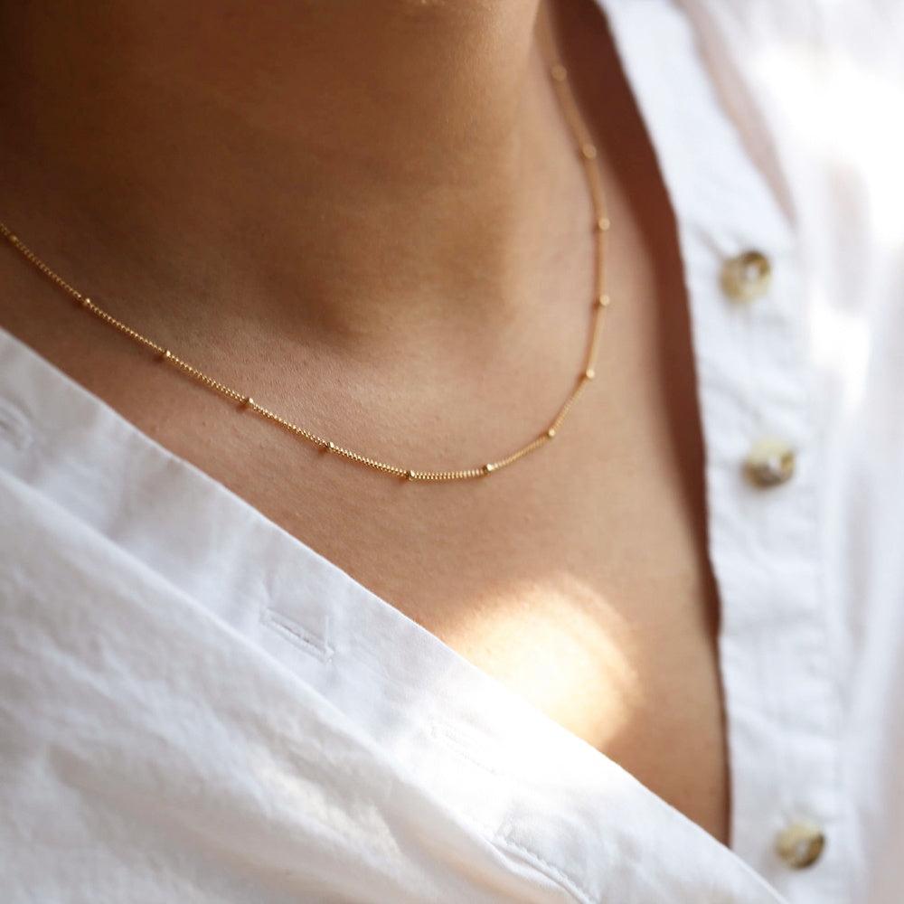 Dainty Newport Bead Necklace (14k Gold-Plated) - Jewelled Me