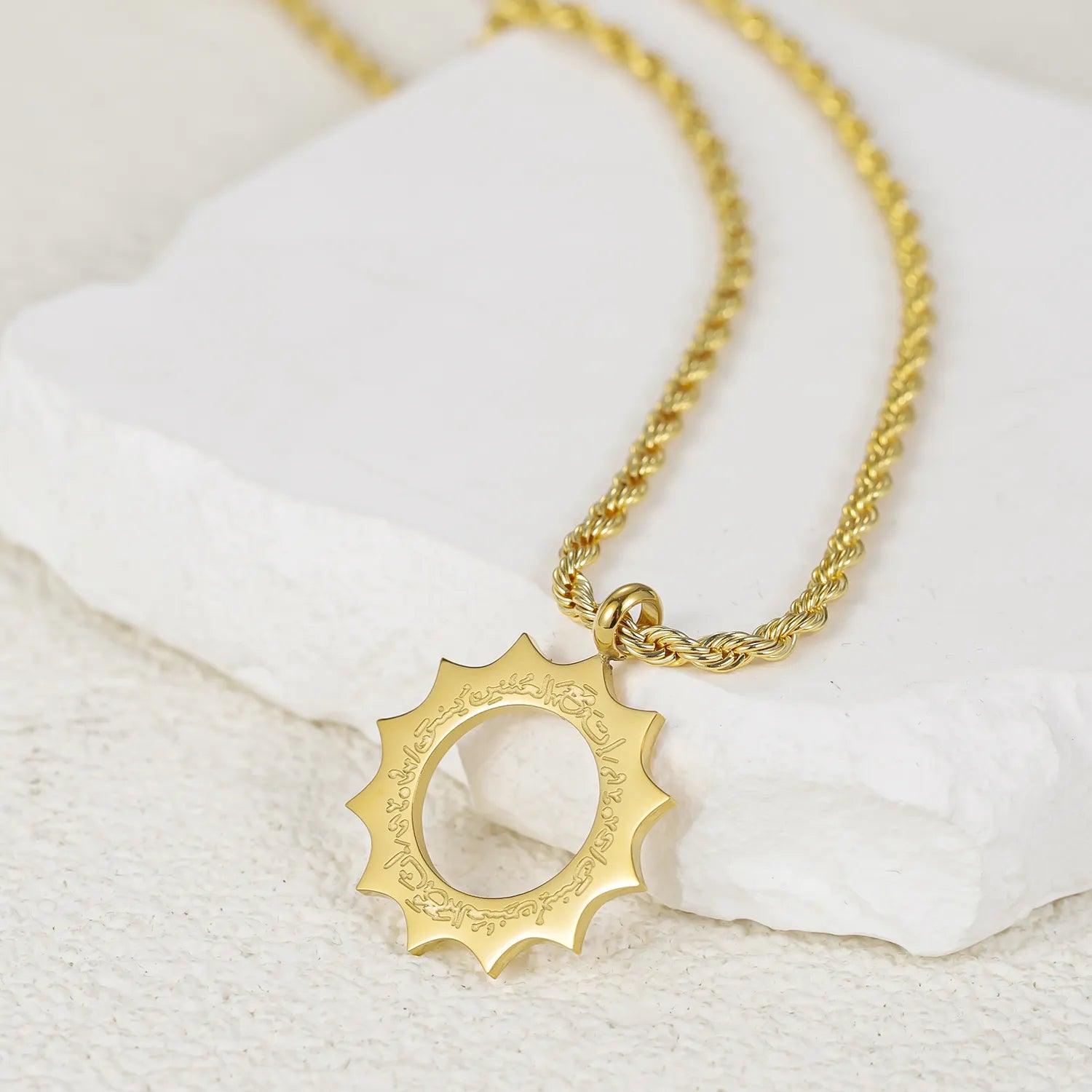 Arabic "With Hardship Comes Ease" Sun Pendant - Jewelled Me