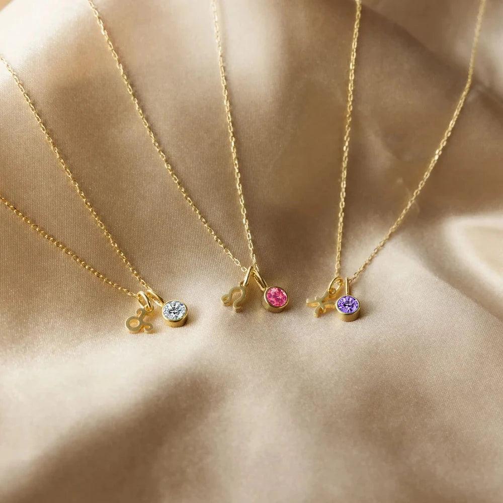 Dainty Birthstone Zodiac Necklace (14k Gold-Plated) - Jewelled Me