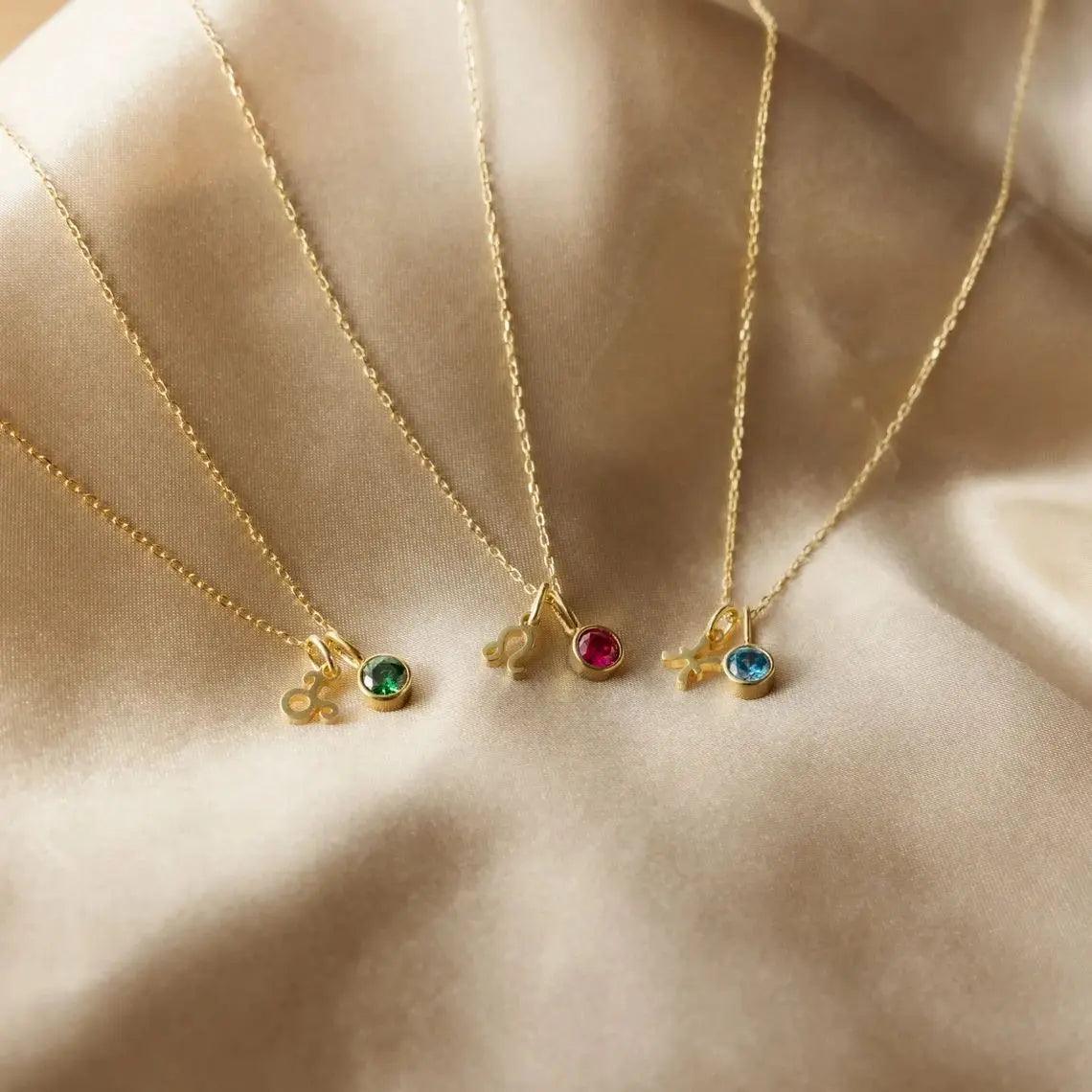 Dainty Birthstone Zodiac Necklace (14k Gold-Plated) - Jewelled Me