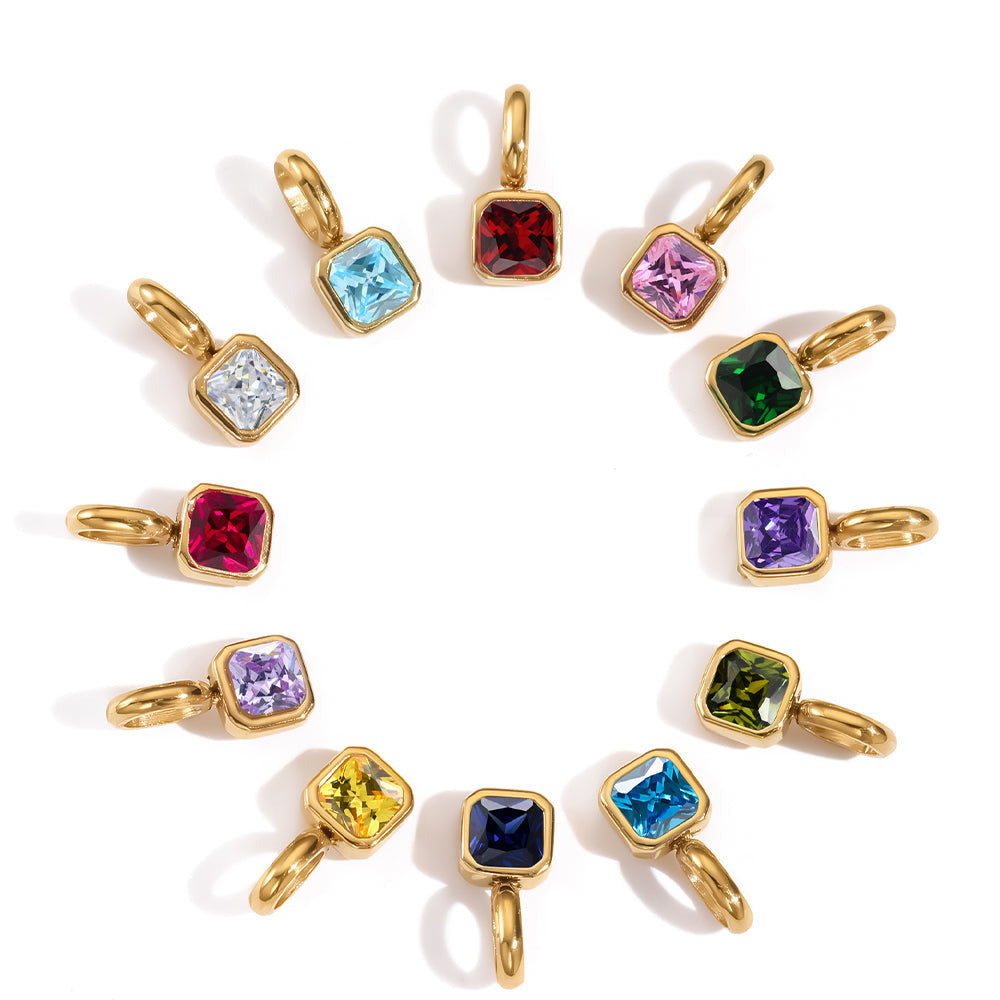 Carré square birthstone charm necklace