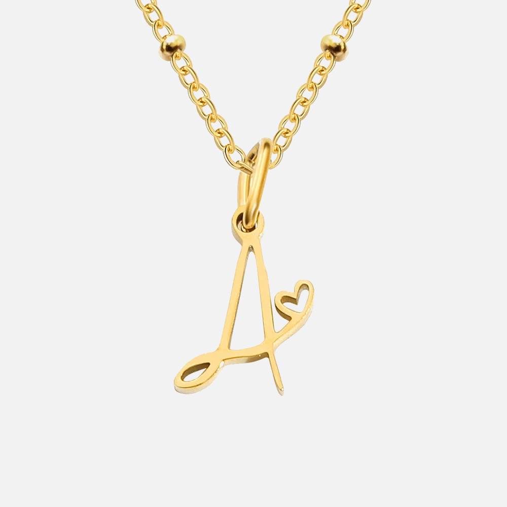 Heart Tail Initial Necklace (14k Gold-Plated) - Jewelled Me