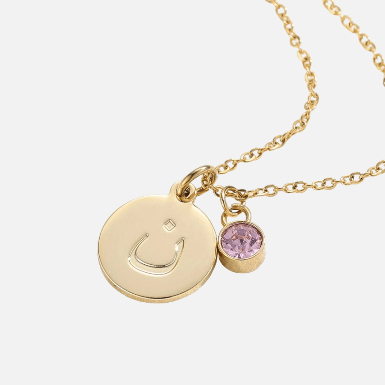 Engraved Arabic Initial Pendant w. Birthstone - Jewelled Me