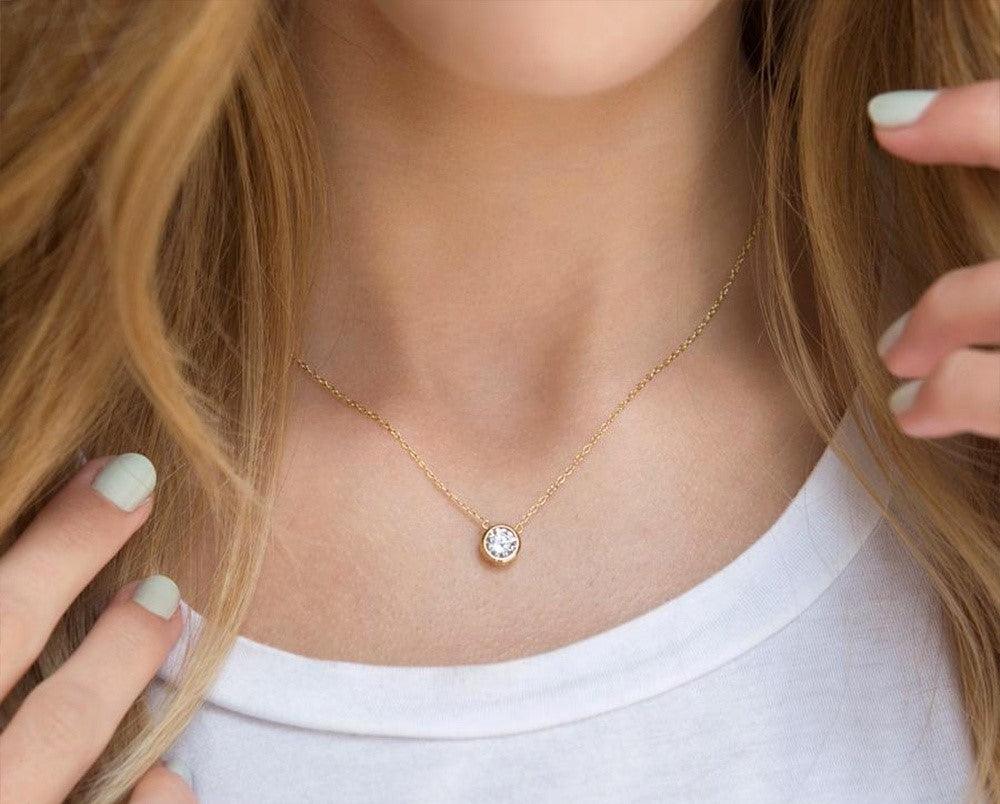 Bezel Birthstone Necklace (14k Gold Plated) - Jewelled Me