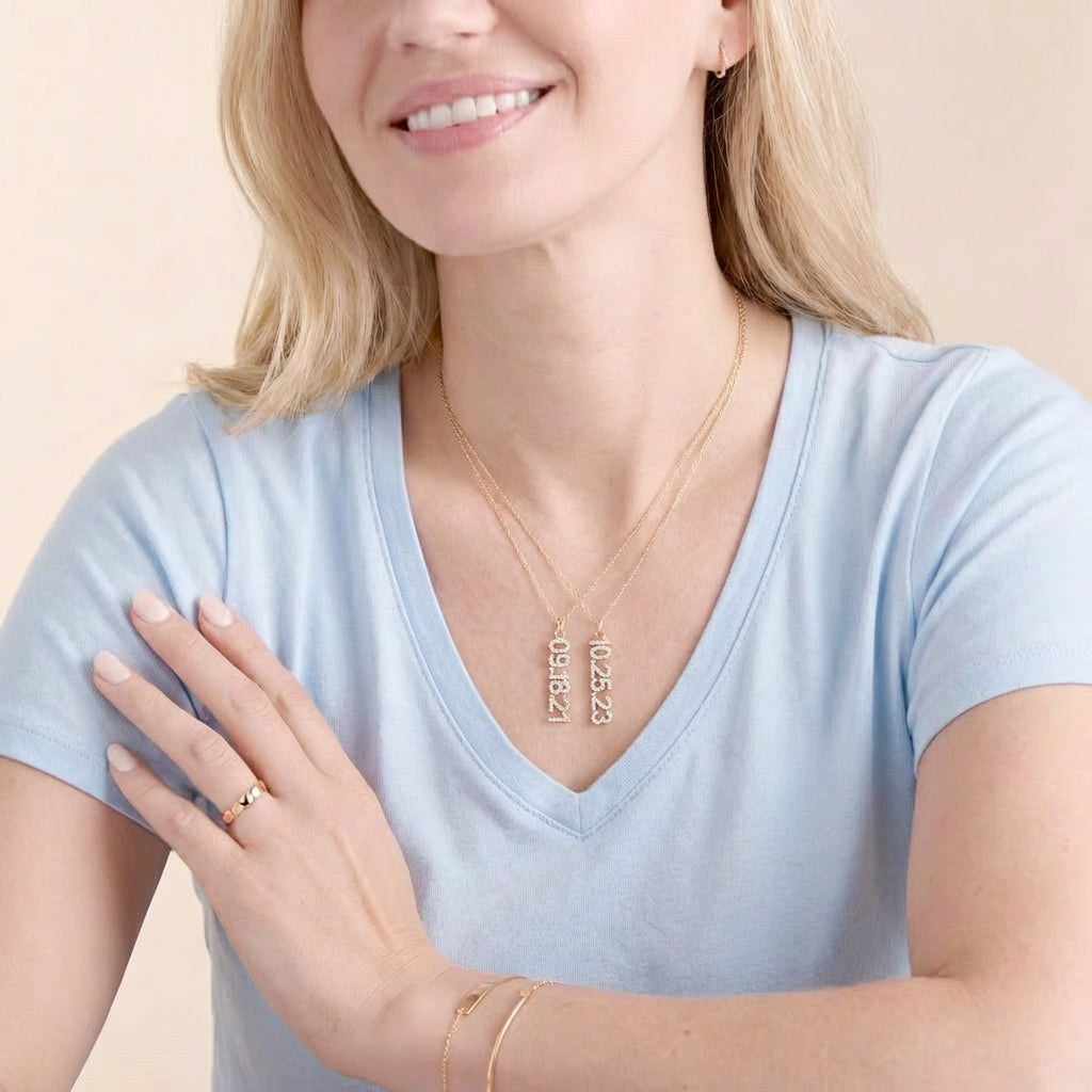 Pave Custom Date Necklace (Vertical) - Jewelled Me
