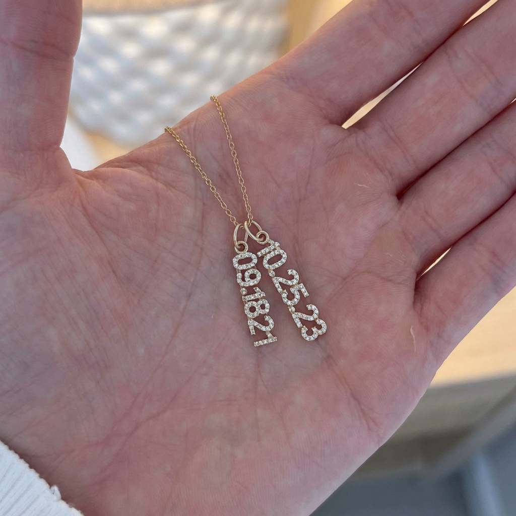 Mini Pave Custom Date Necklaces (Vertical)