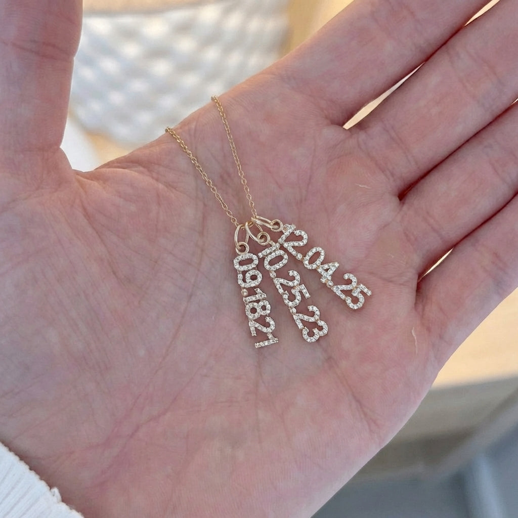 Mini Pave Custom Date Necklaces (Vertical) - Jewelled Me