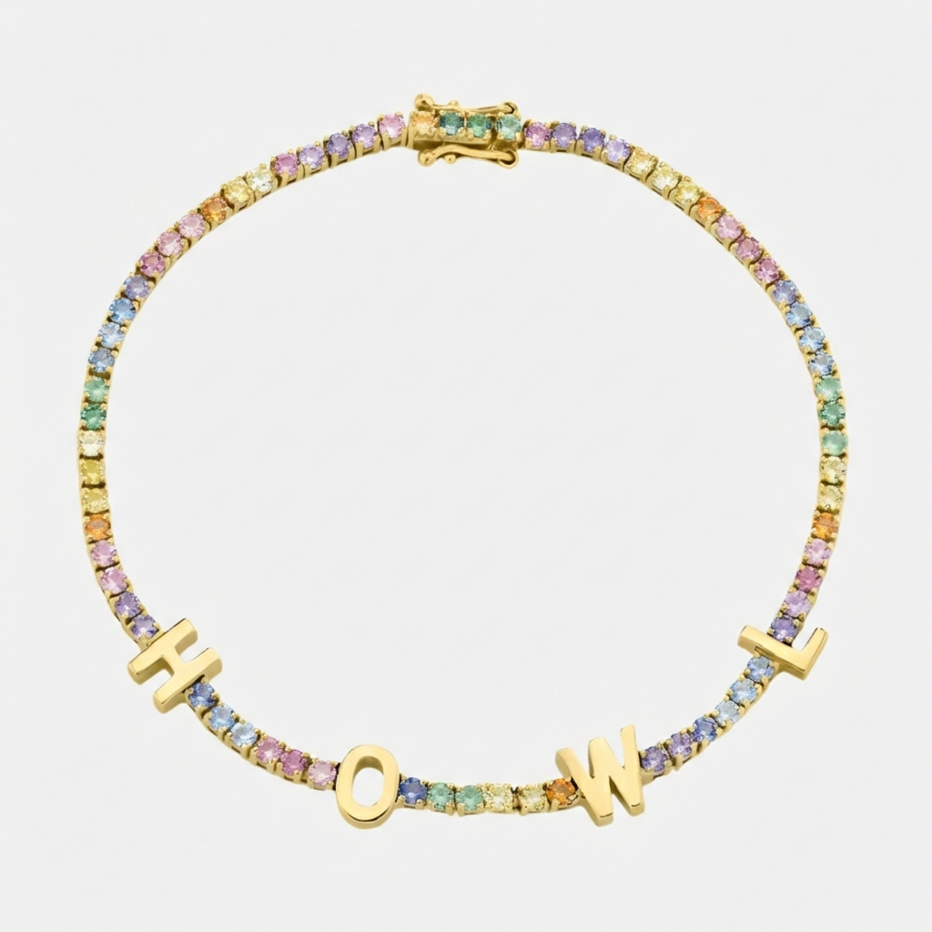 ICED Custom Name Tennis Rainbow Gem Bracelet - Jewelled Me