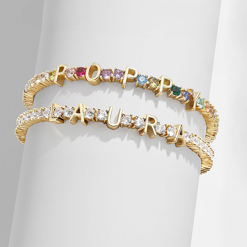 ICED Custom Name Tennis Rainbow Gem Bracelet - Jewelled Me