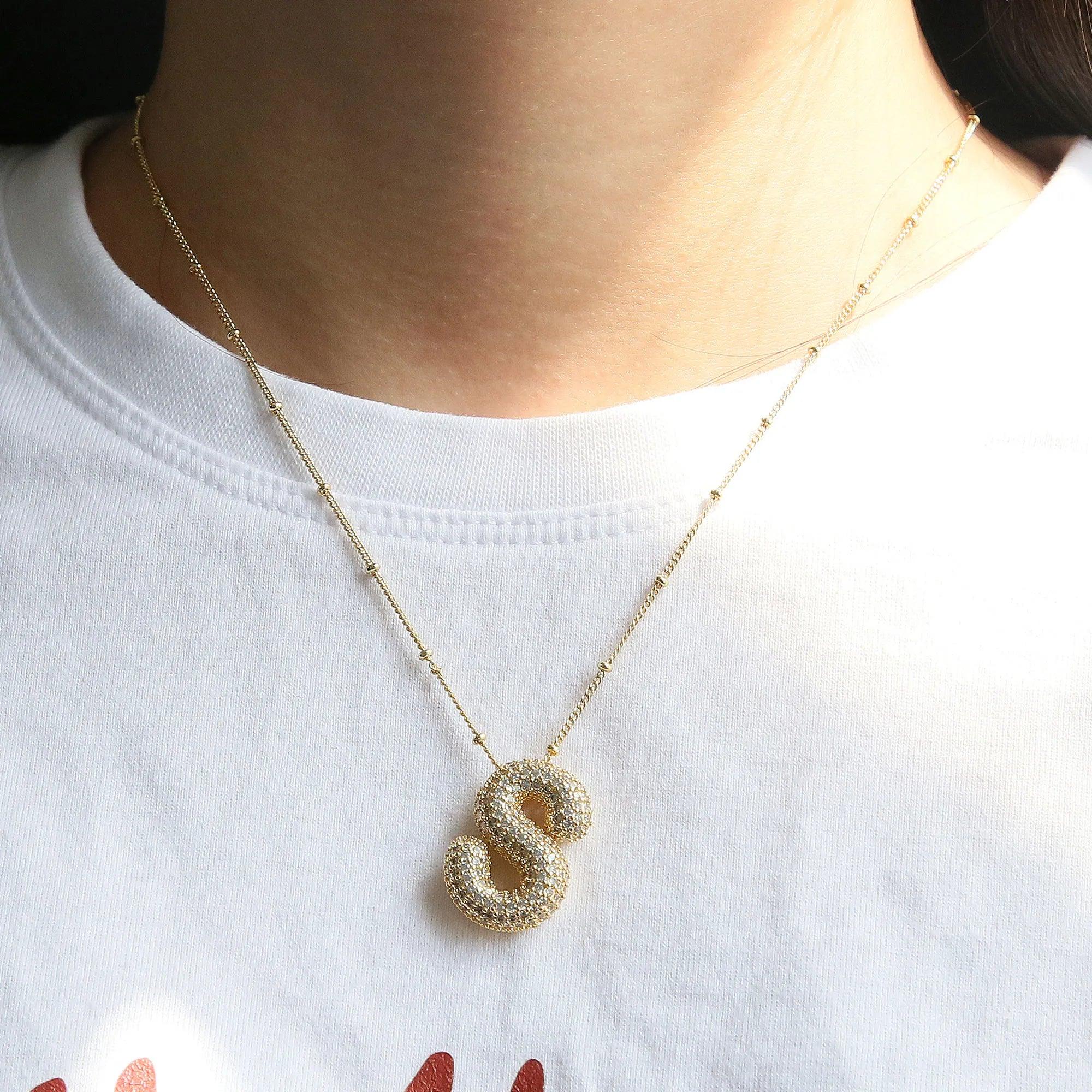 ICED Slim Bubble Initial Necklace - Jewelled Me