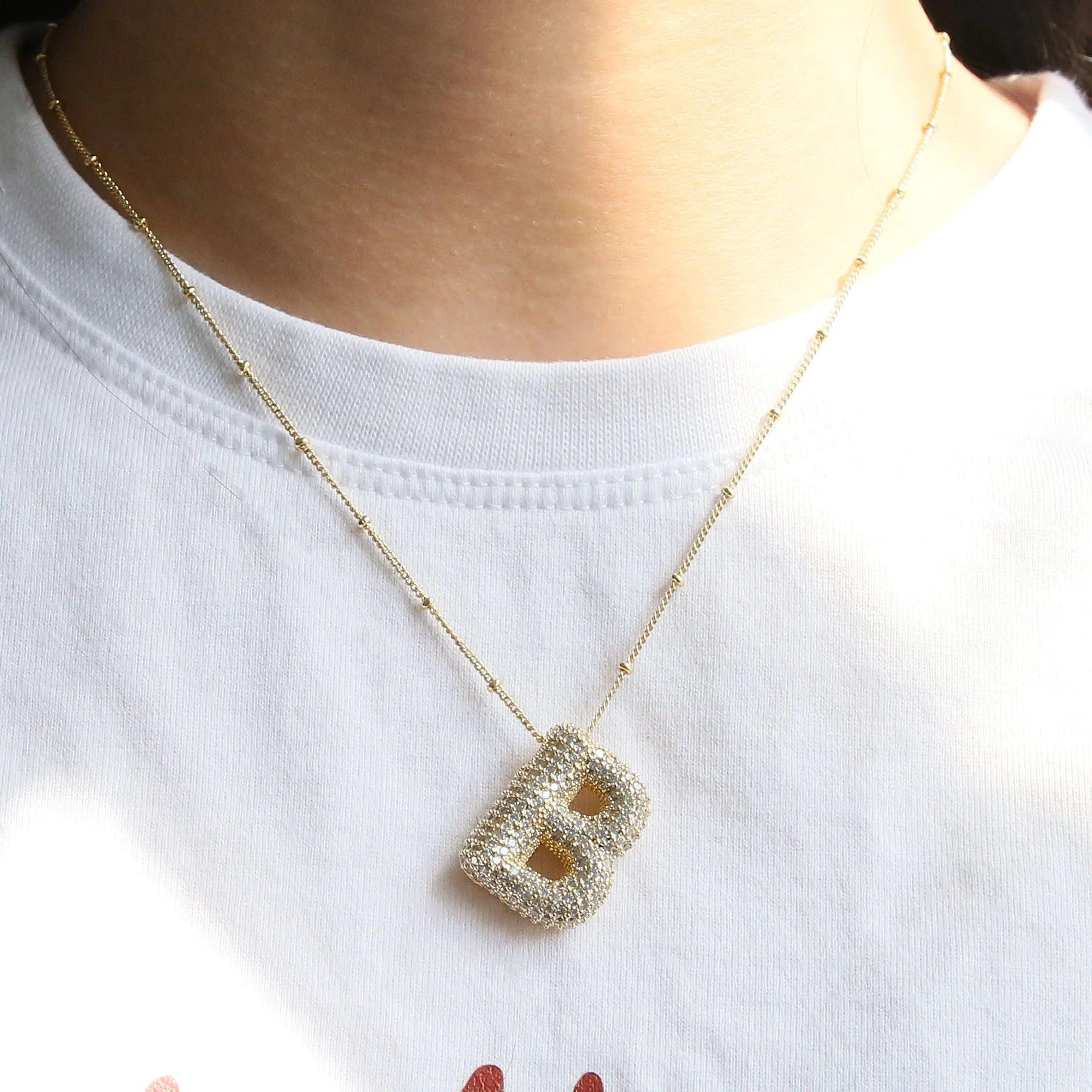 ICED Slim Bubble Initial Necklace - Jewelled Me