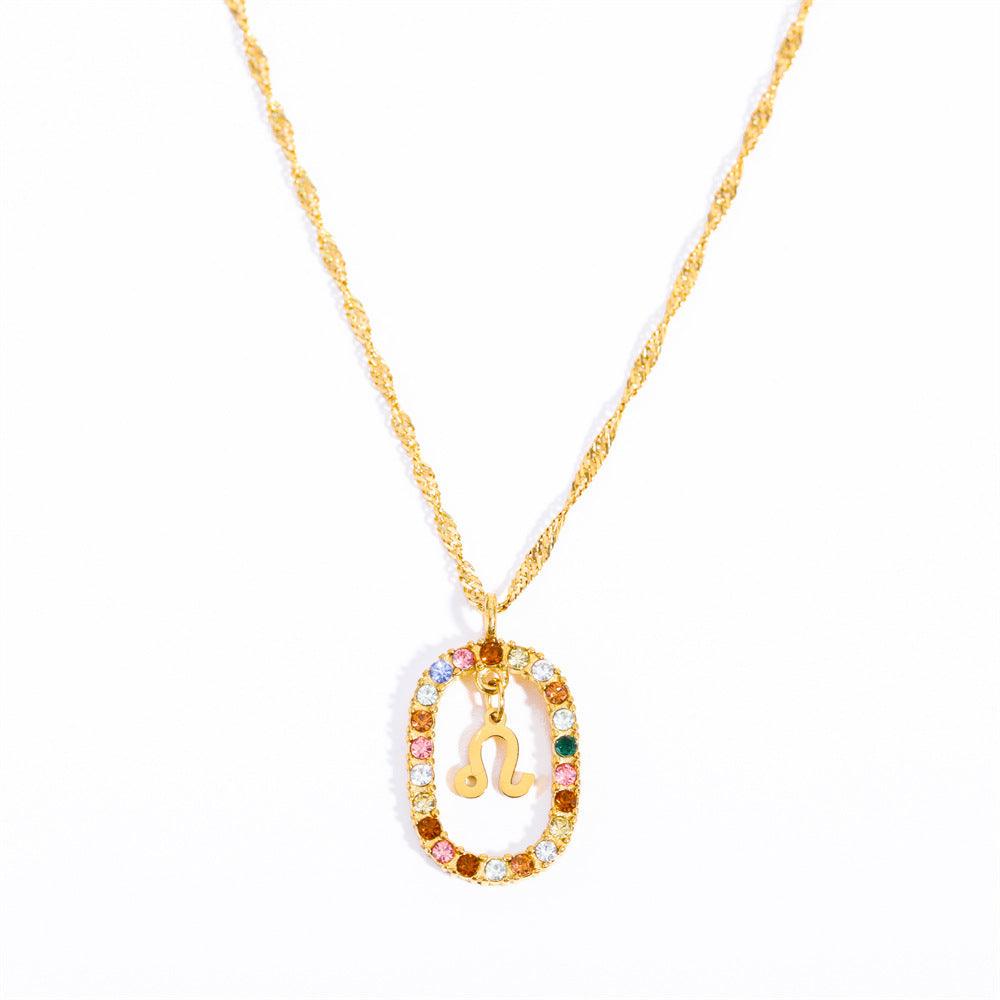 Oval Gemstone Encrusted Zodiac Necklace - Jewelled Me