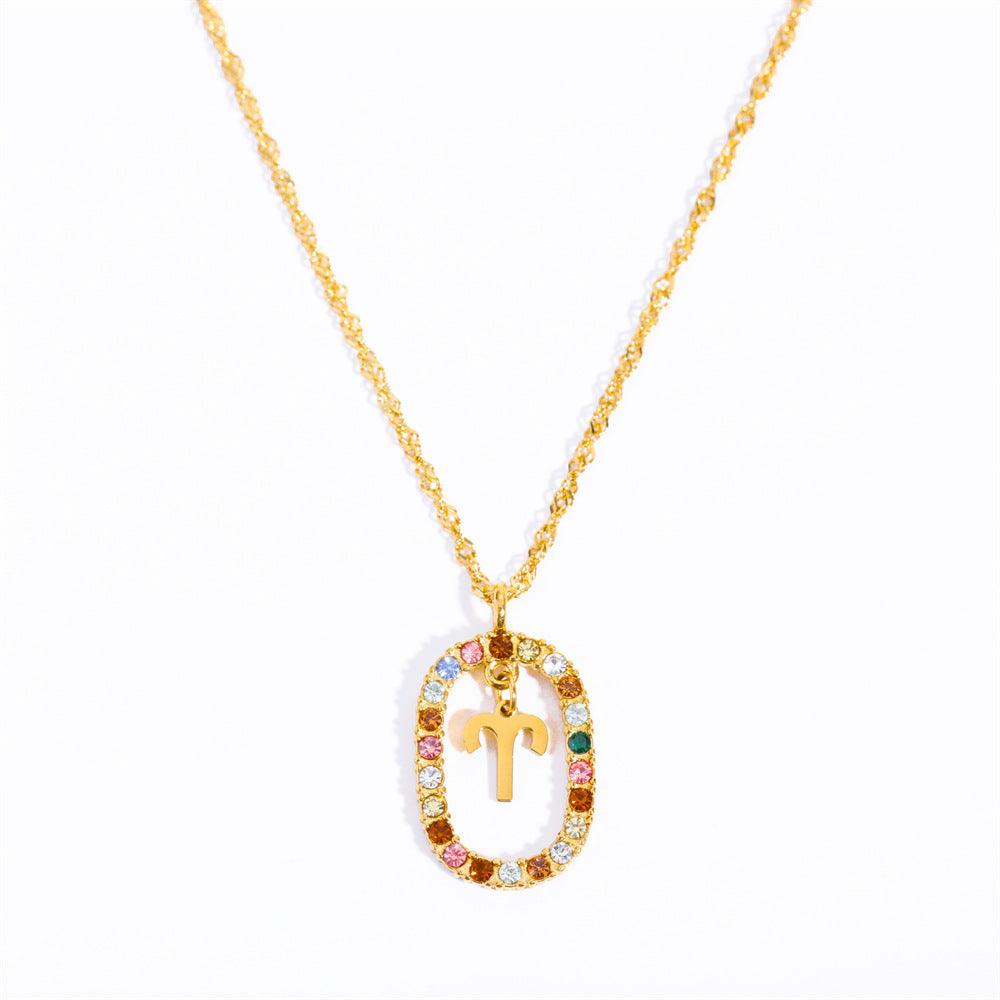 Oval Gemstone Encrusted Zodiac Necklace - Jewelled Me