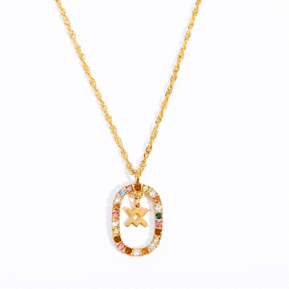 Oval Gemstone Encrusted Zodiac Necklace - Jewelled Me
