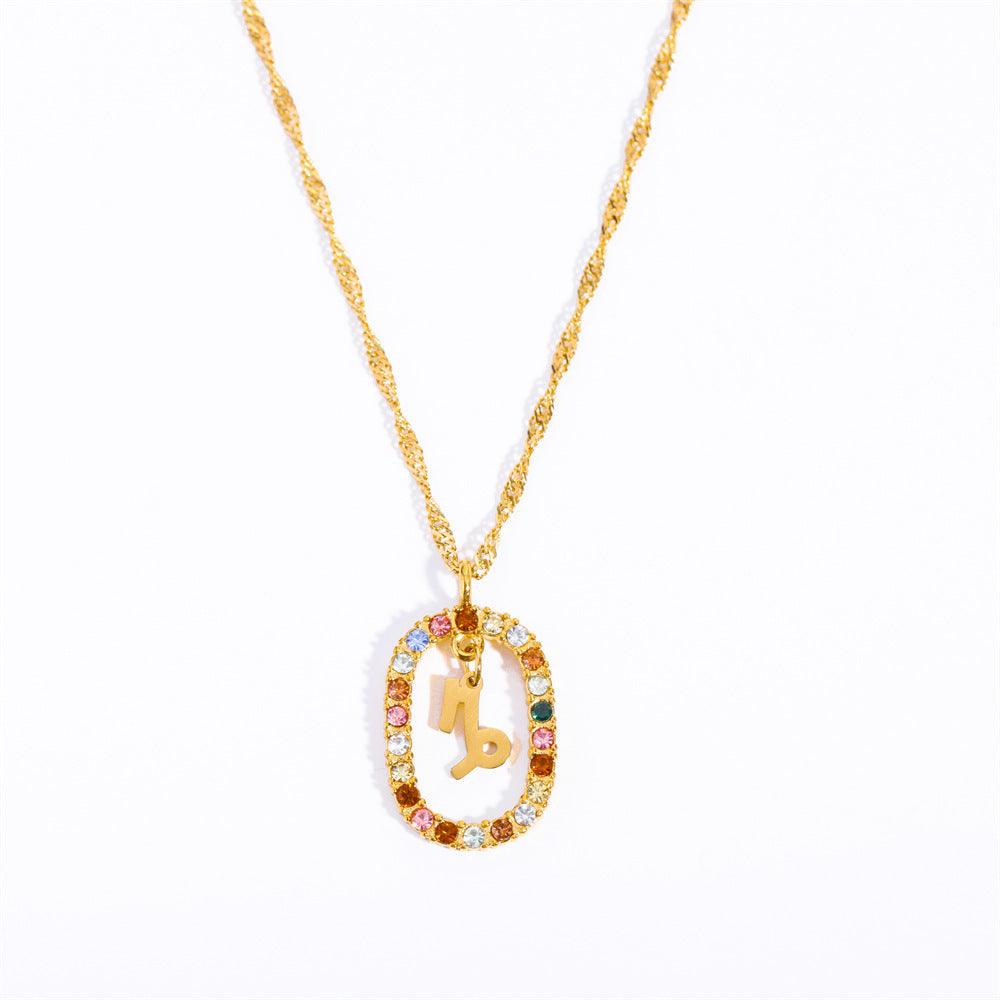 Oval Gemstone Encrusted Zodiac Necklace - Jewelled Me