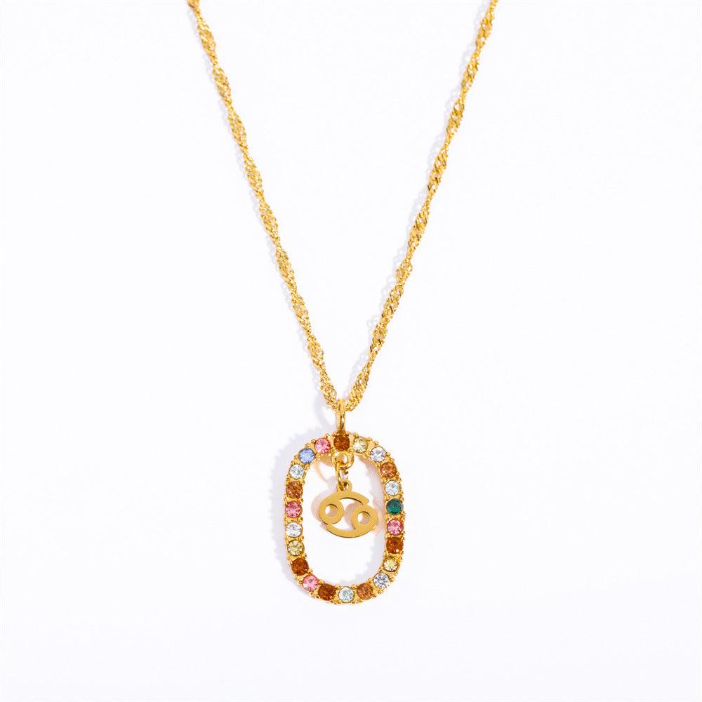 Oval Gemstone Encrusted Zodiac Necklace - Jewelled Me