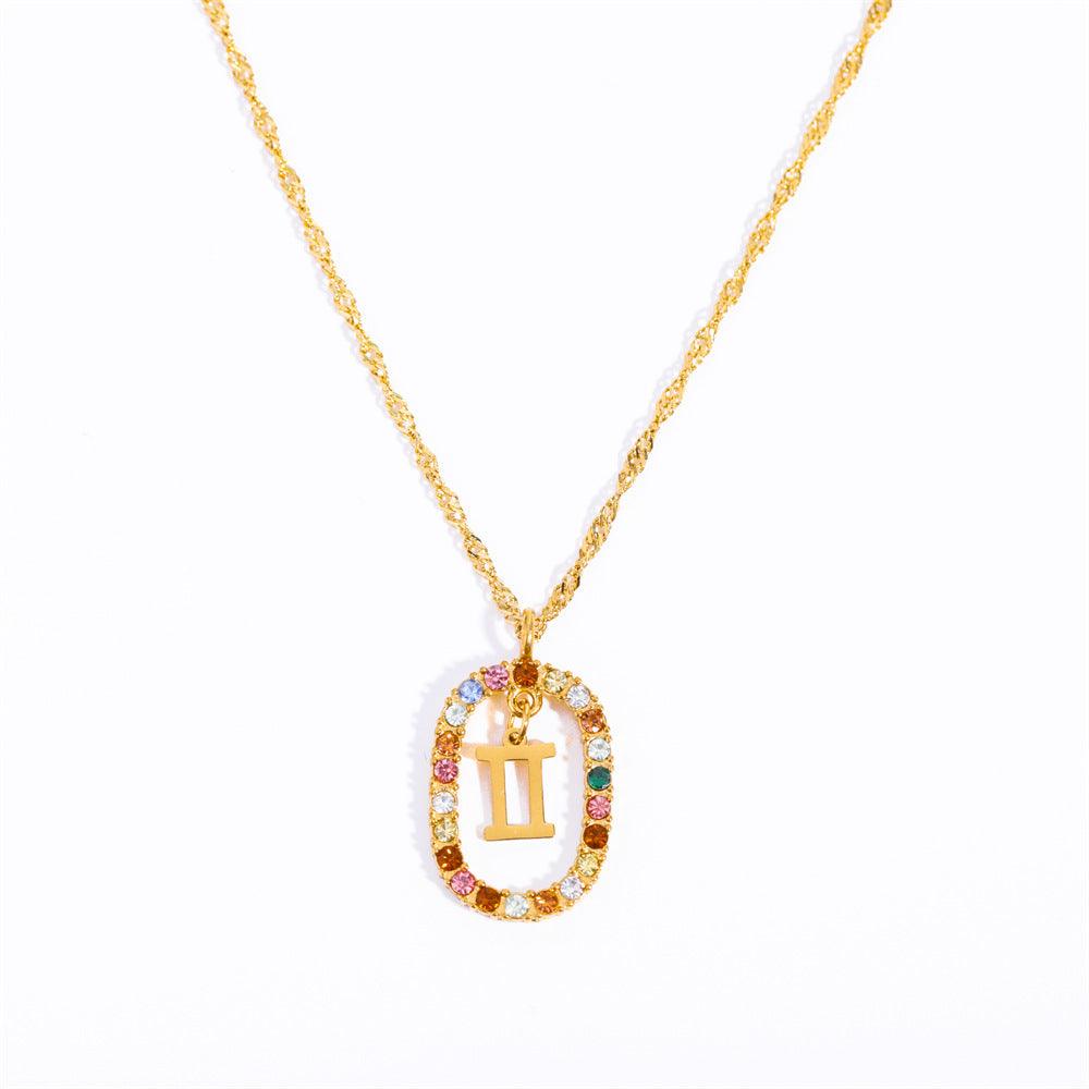 Oval Gemstone Encrusted Zodiac Necklace - Jewelled Me