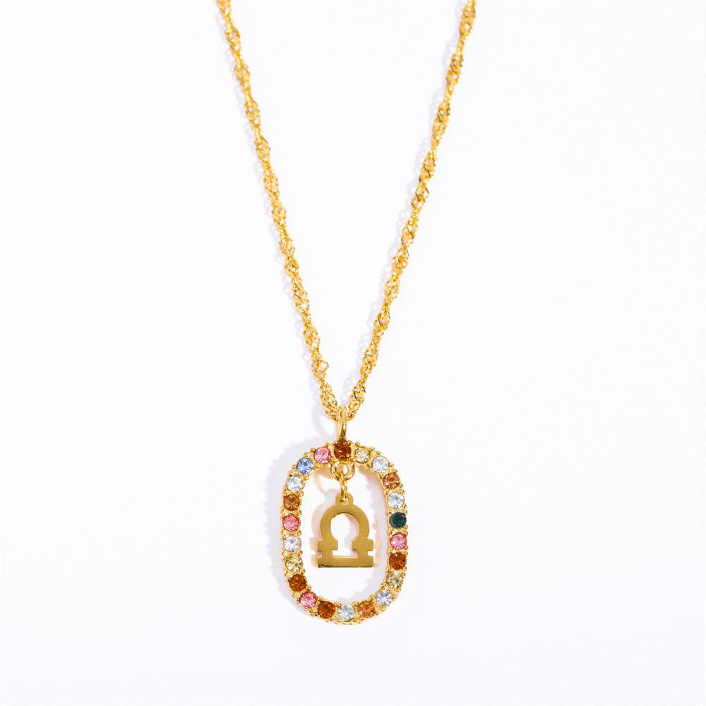 Oval Gemstone Encrusted Zodiac Necklace - Jewelled Me