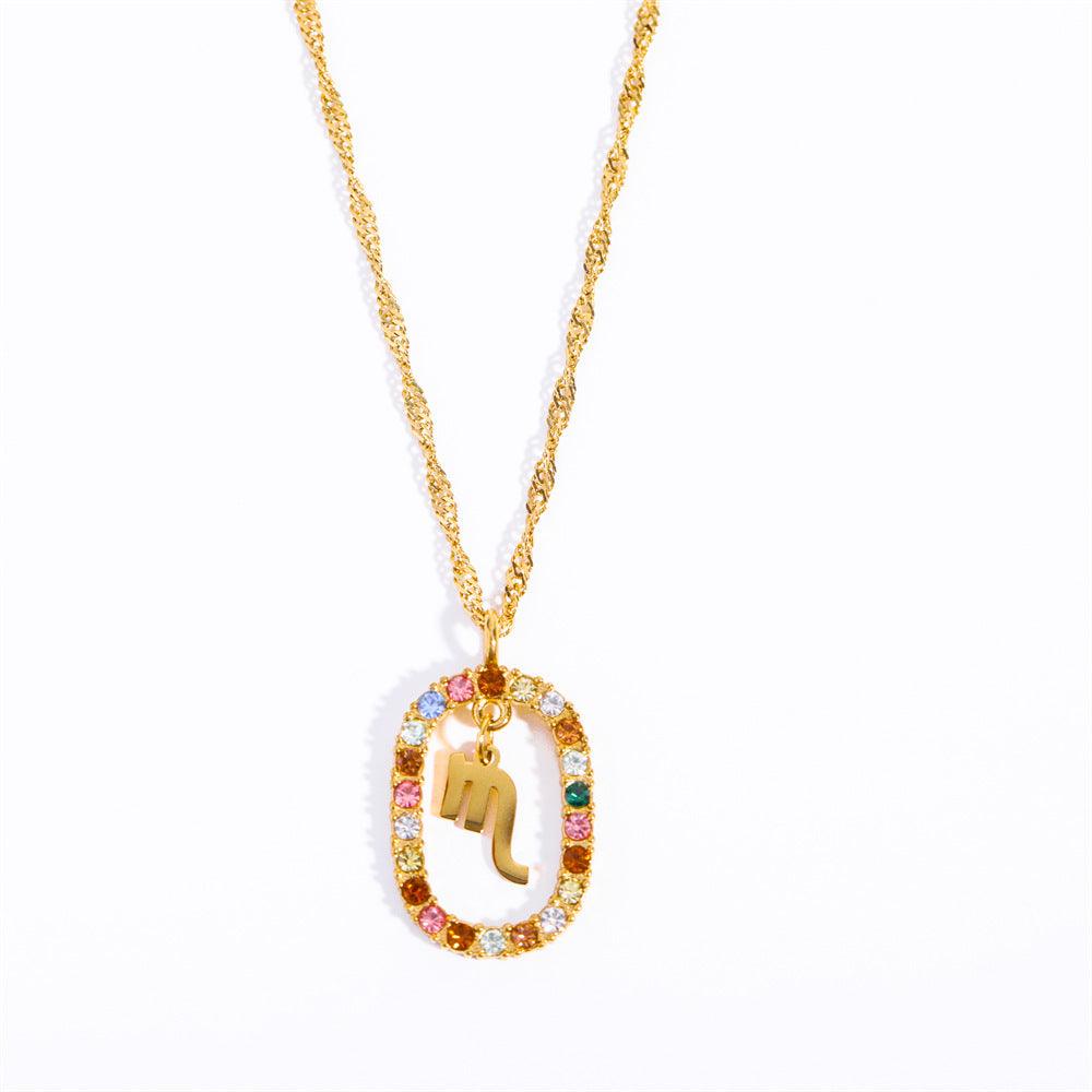 Oval Gemstone Encrusted Zodiac Necklace - Jewelled Me