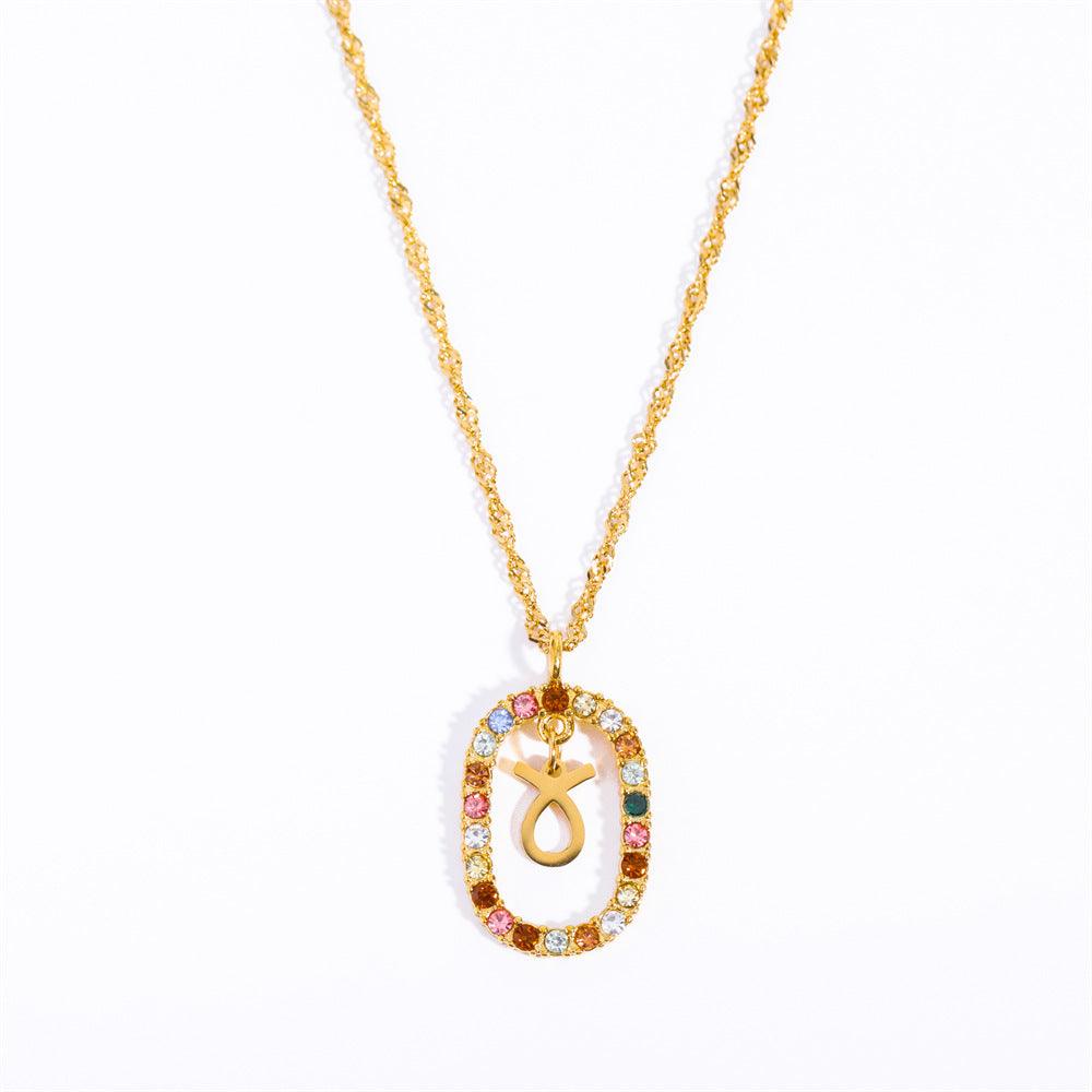 Oval Gemstone Encrusted Zodiac Necklace - Jewelled Me