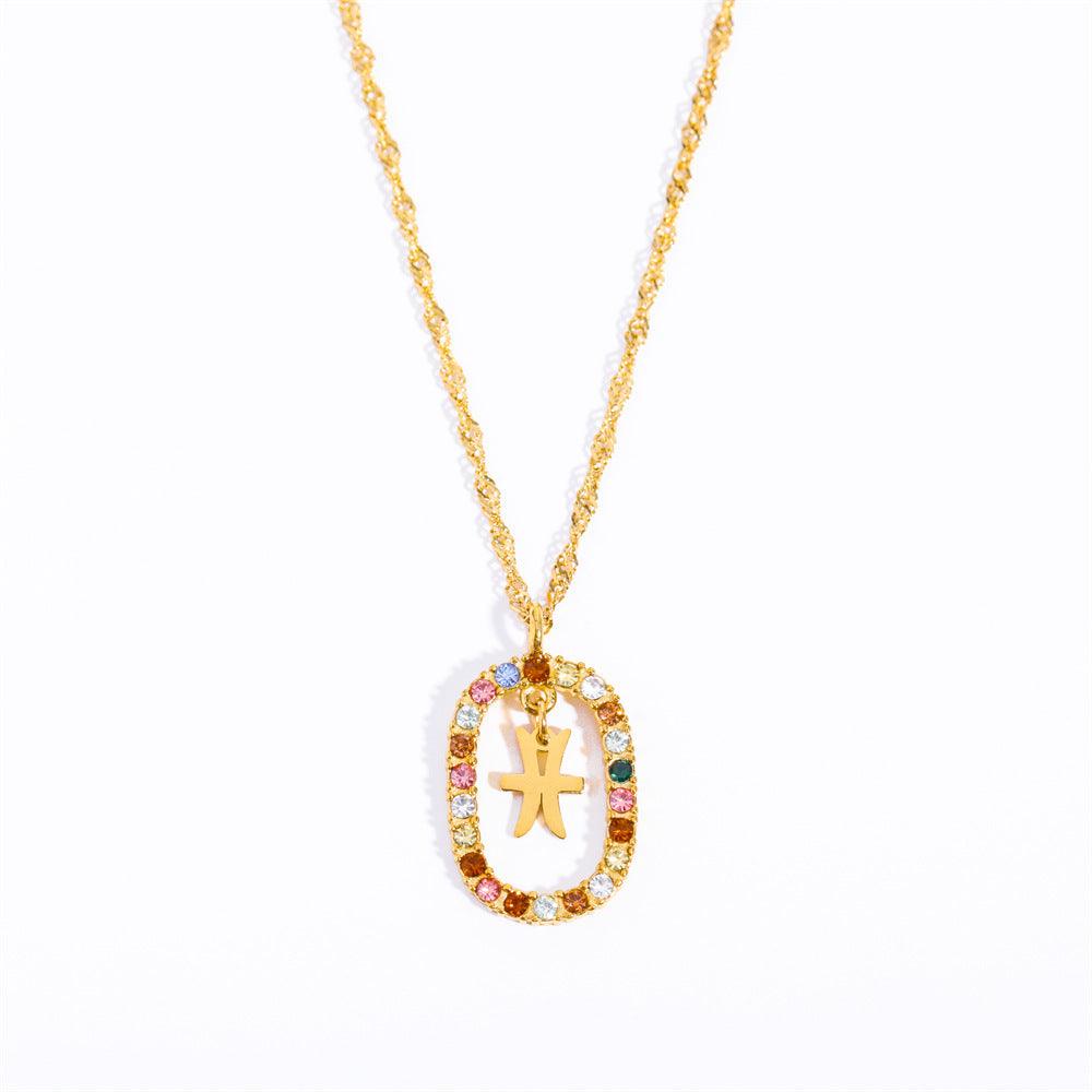 Oval Gemstone Encrusted Zodiac Necklace - Jewelled Me