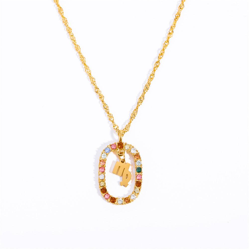 Oval Gemstone Encrusted Zodiac Necklace - Jewelled Me