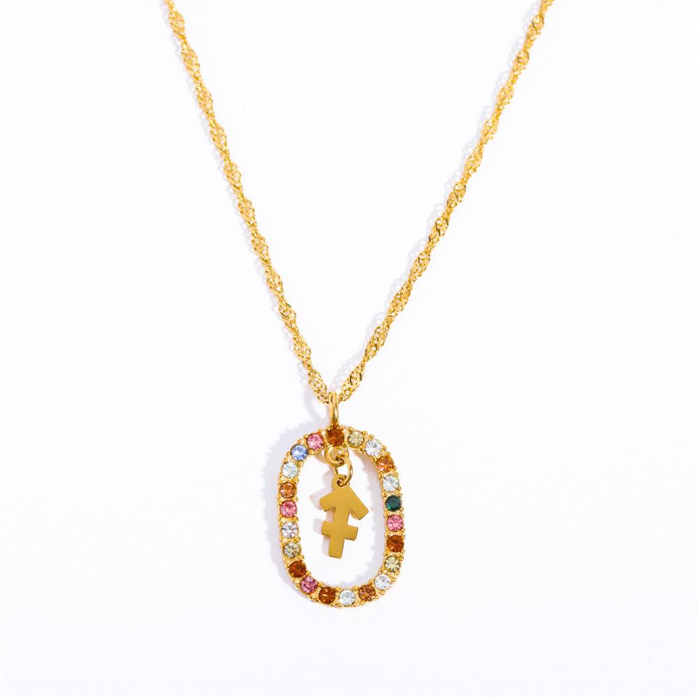Oval Gemstone Encrusted Zodiac Necklace - Jewelled Me