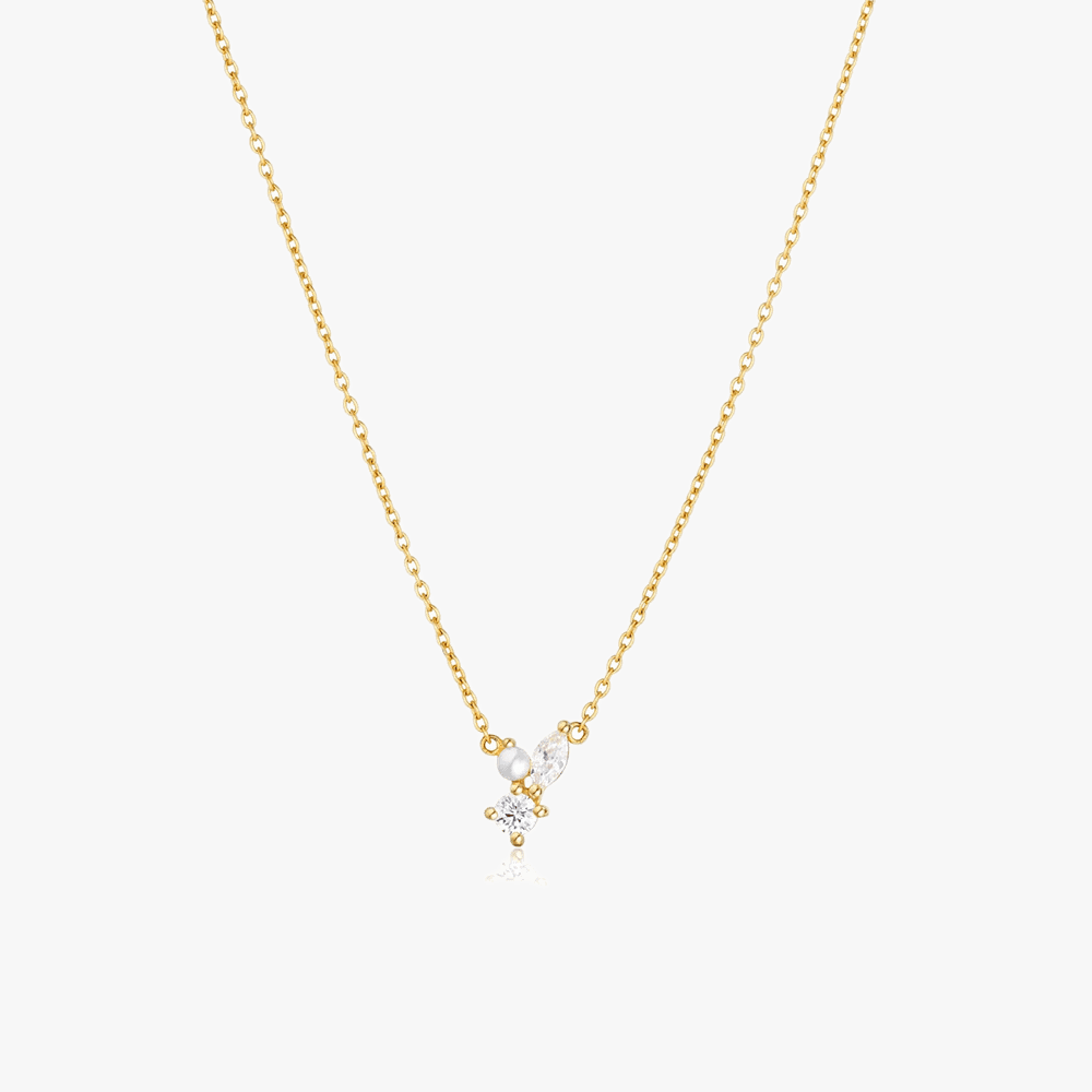 Dual Stone & Pearl Vermeil Necklace - Jewelled Me