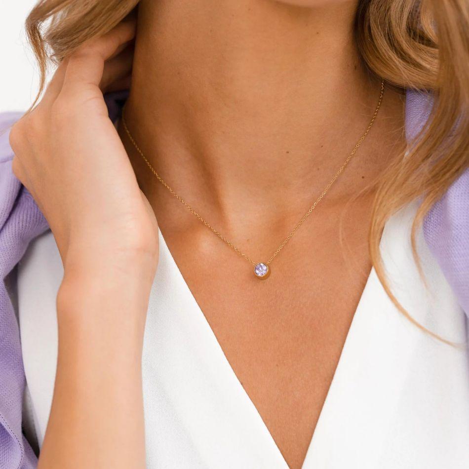 Bezel Birthstone Necklace (14k Gold Plated) - Jewelled Me