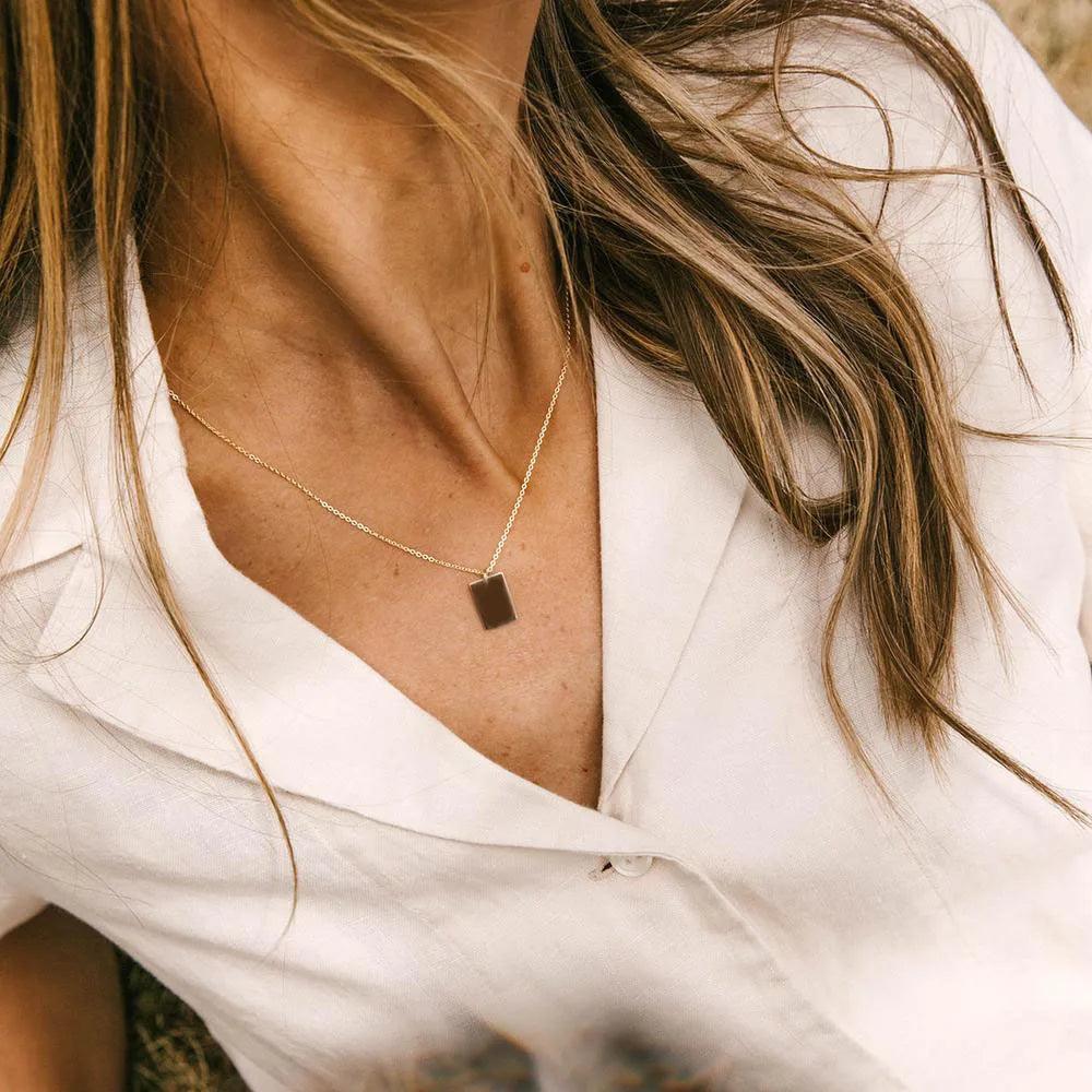Custom Rectangle Pendant (14k Gold-Plated) - Jewelled Me